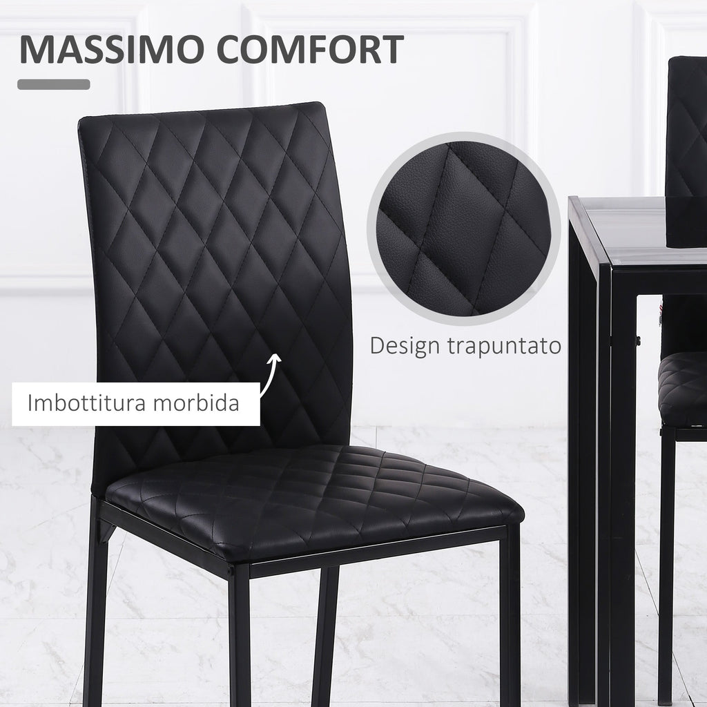 EasyComfort Set 4 Sedie per Cucina e Soggiorno da Pranzo moderno in Finta Pelle with Cuciture a Rombi e Gambe in Metallo, black