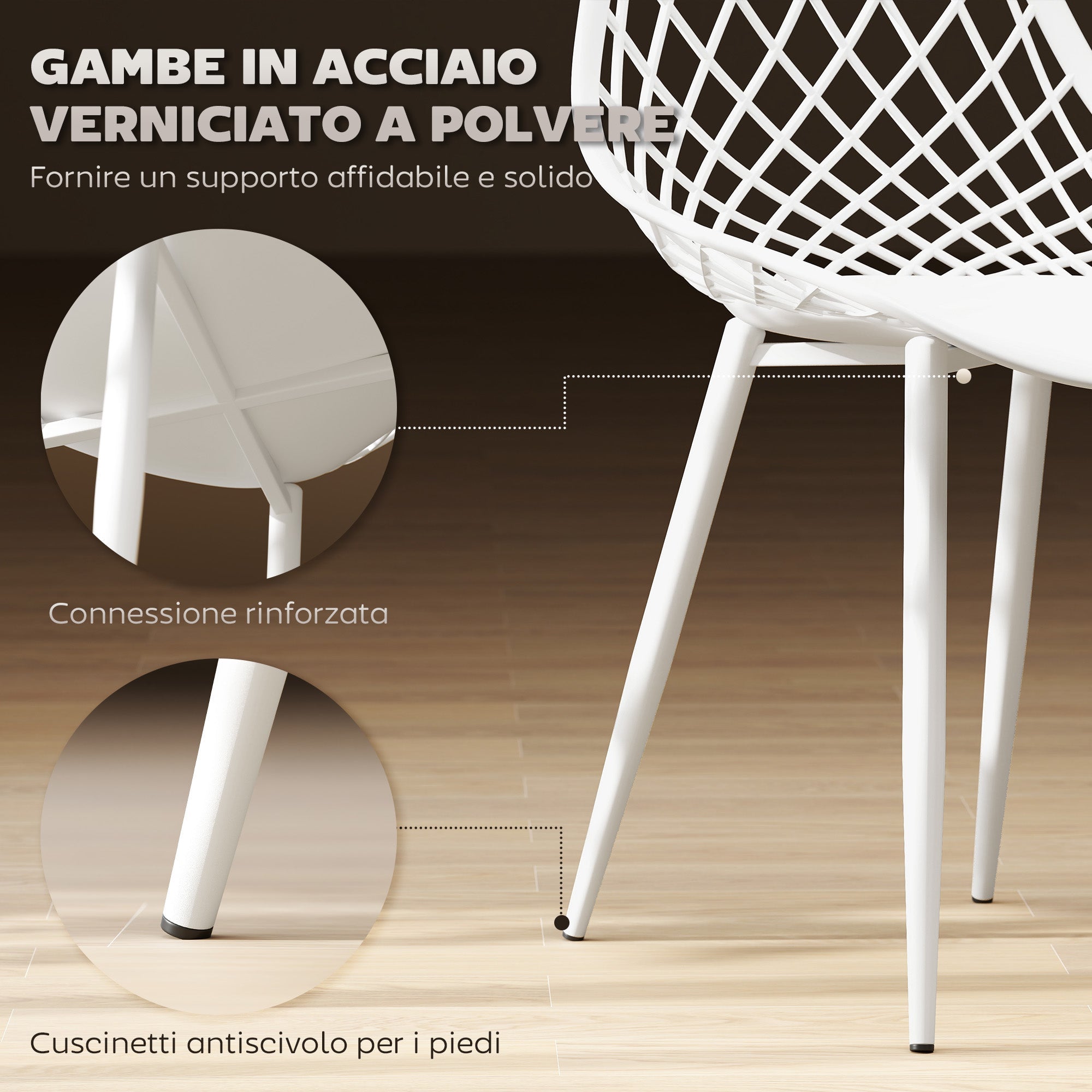 EasyComfort Set van 4 moderne eetkamerstoelen, wit