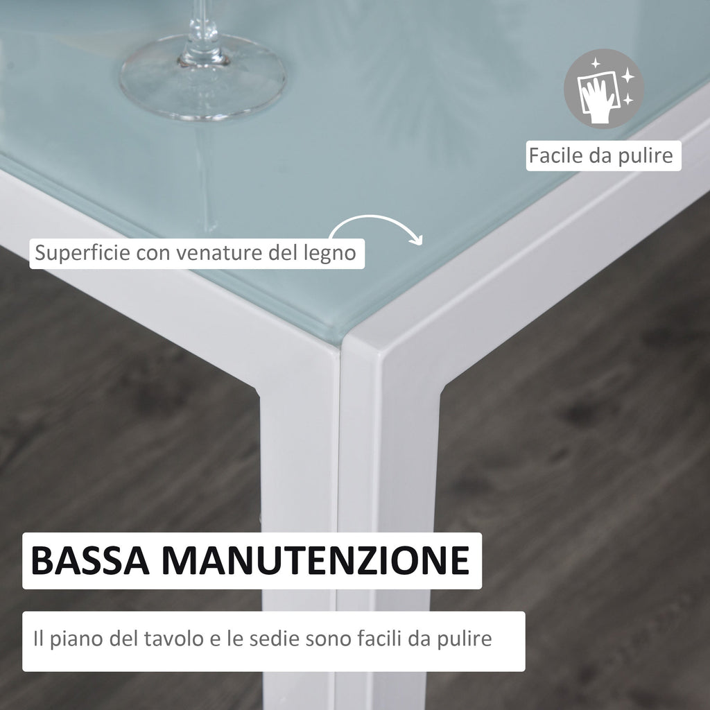 Easycomfort Set 5 Pezzi with 1 Tavolo e 4 Sedie per Cucina o Sala da Pranzo in Finta Pelle, Metallo e Vetro Temperato, white