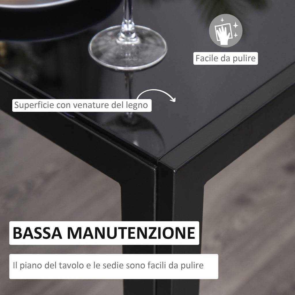 Easycomfort Set 5 Pezzi with 1 Tavolo e 4 Sedie per Cucina o Sala da Pranzo in Finta Pelle, Metallo e Vetro Temperato, black