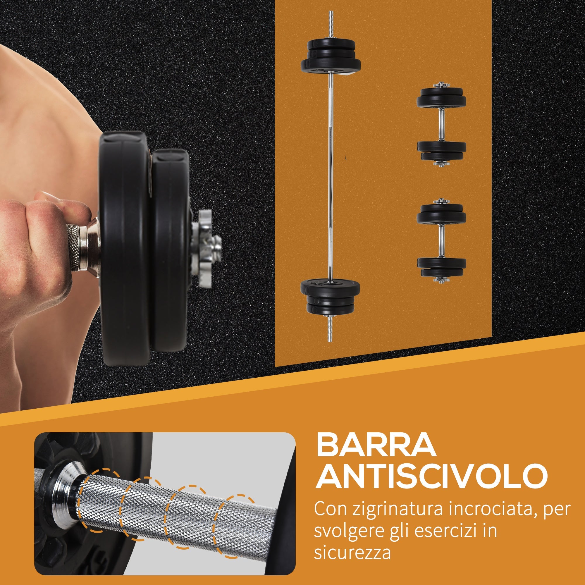 Easycomfort Set Bilanciere e Dischi 65kg with 2 Manubri Pesi, Bilanciere Palestra Manubri with 14 Dischi in Acciaio e Plastica