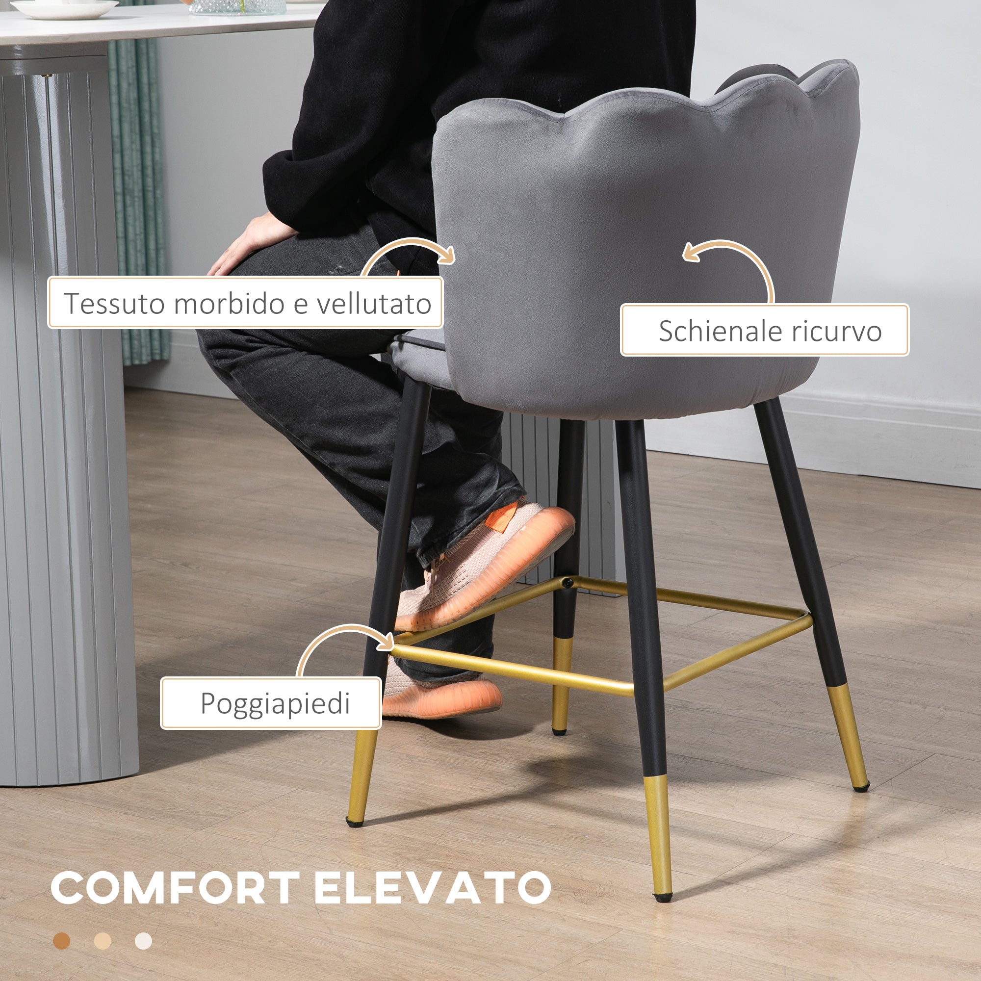 EasyComfort Set van 2 barkrukken fluweel 59x52x90 cm
