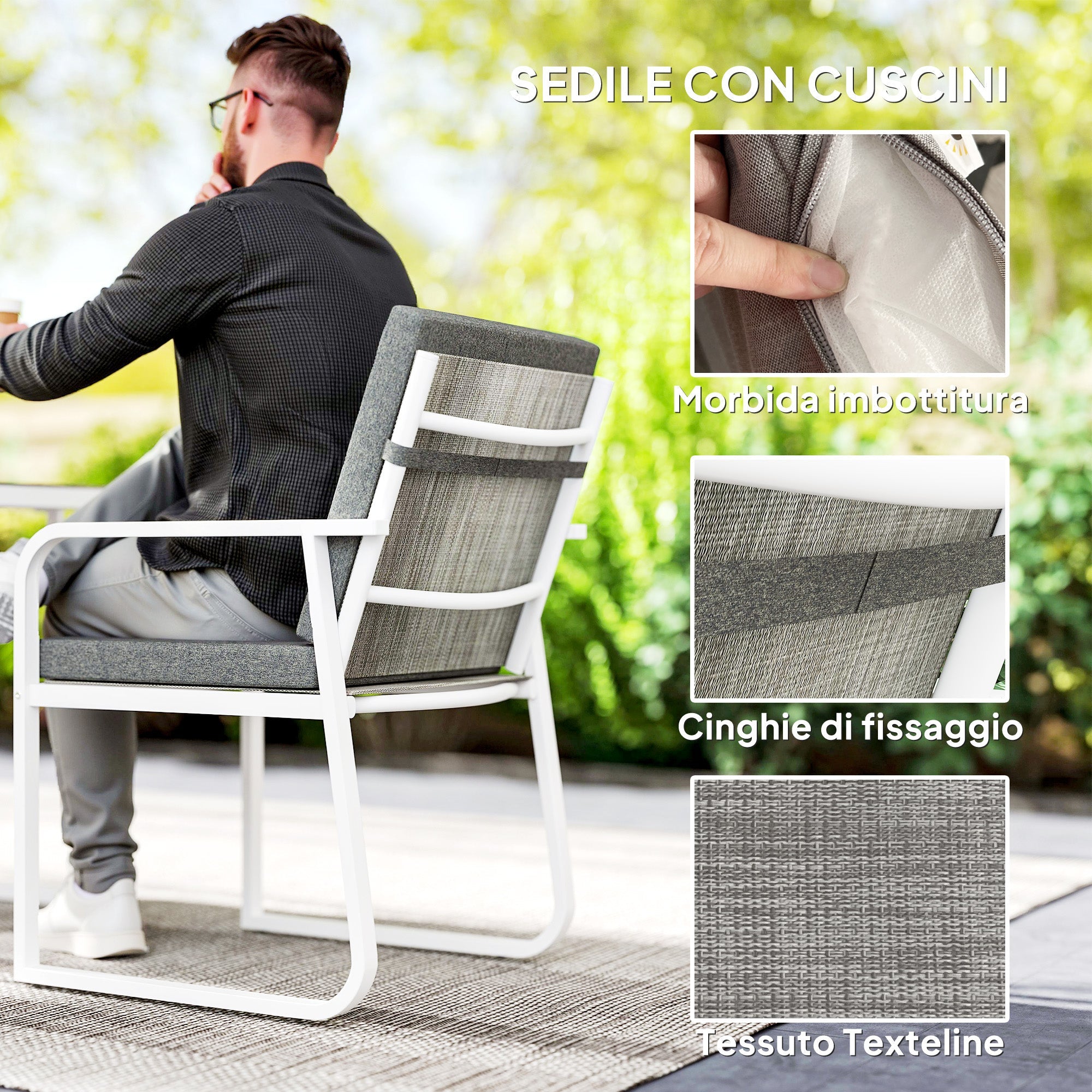 EasyComfort Set 3-delig tuinset met 2 stoelen en tafel, wit