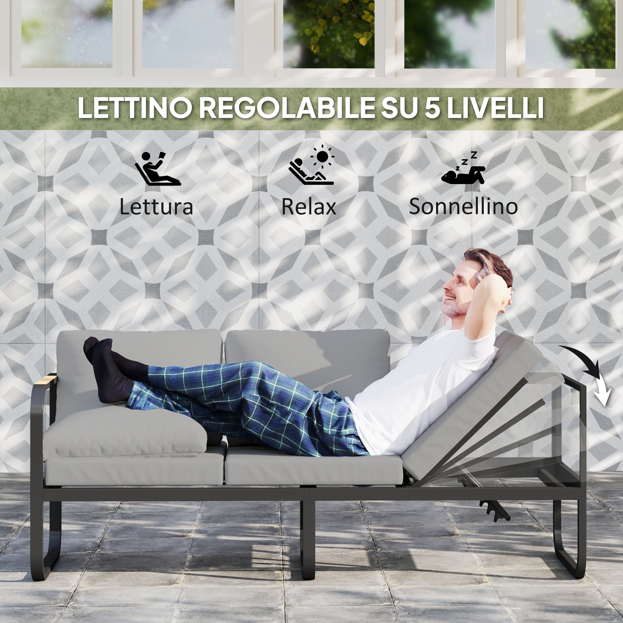 EasyComfort Set 3-delig tuinmeubelset met 3-zits bank (chaise longue)