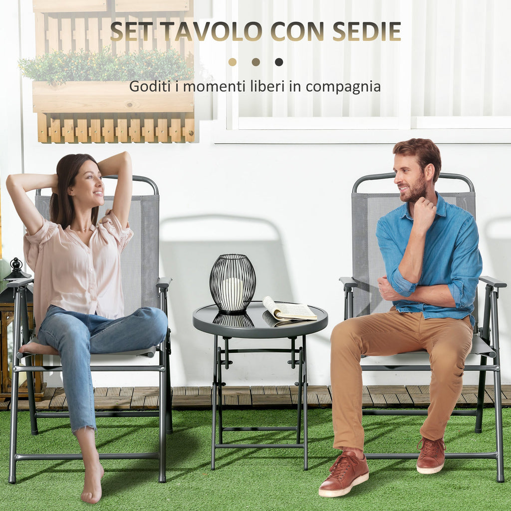 EasyComfort 3-delige tuinset met 2 stoelen en koffietafel Ø45 cm