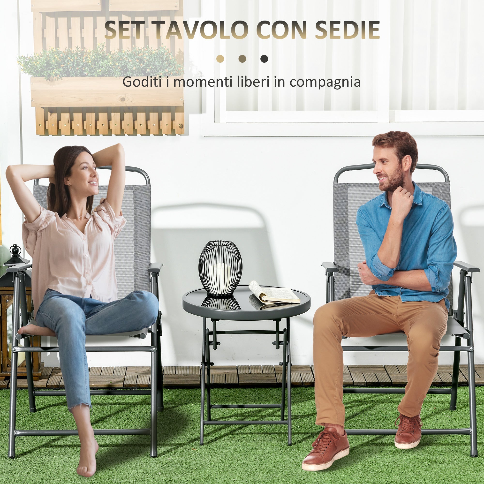 EasyComfort 3-delige tuinset met 2 stoelen en koffietafel Ø45 cm