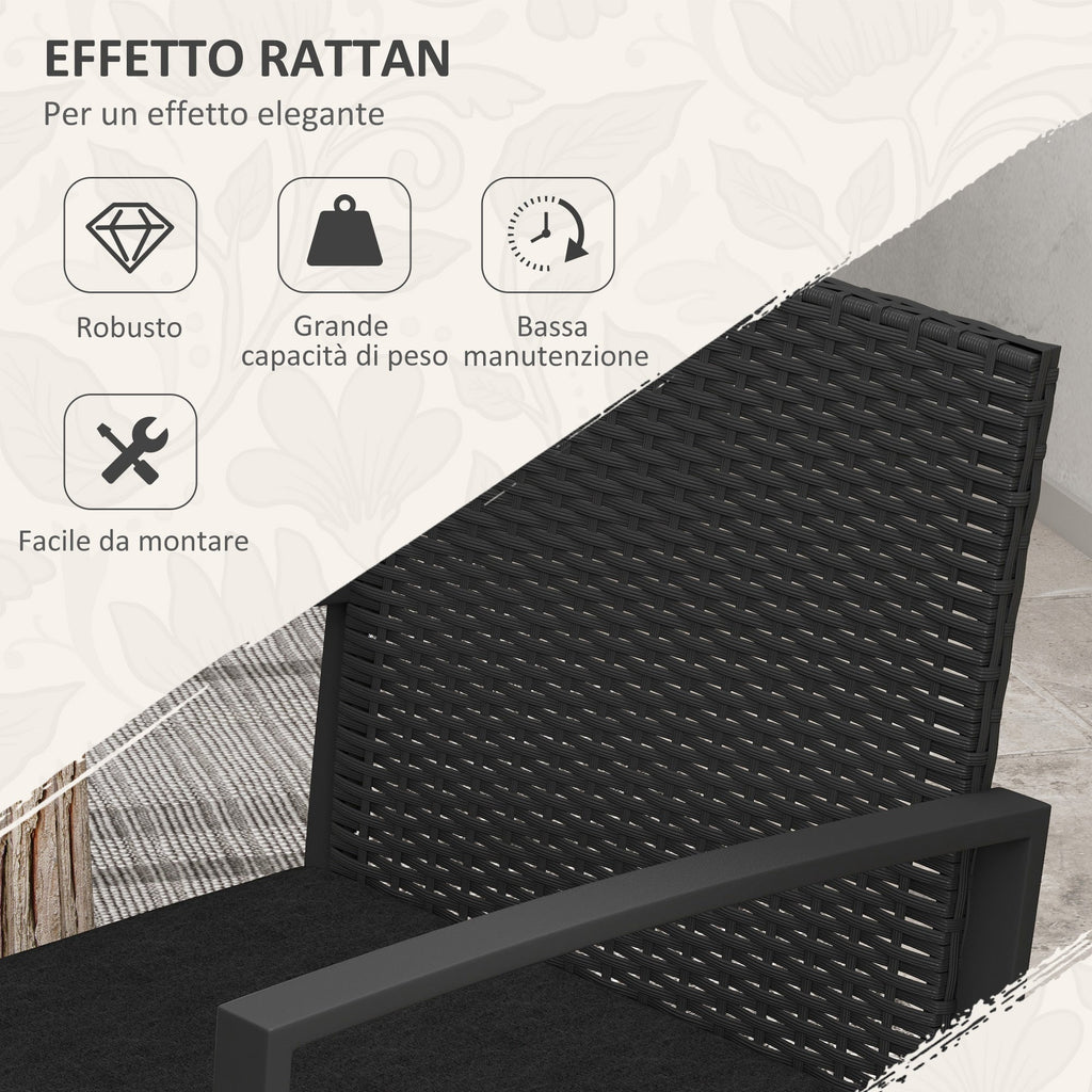 EasyComfort Set da Giardino 3 Pezzi with 2 Sedie with Cuscini e Tavolino with Piano in Vetro, Effetto Rattan black
