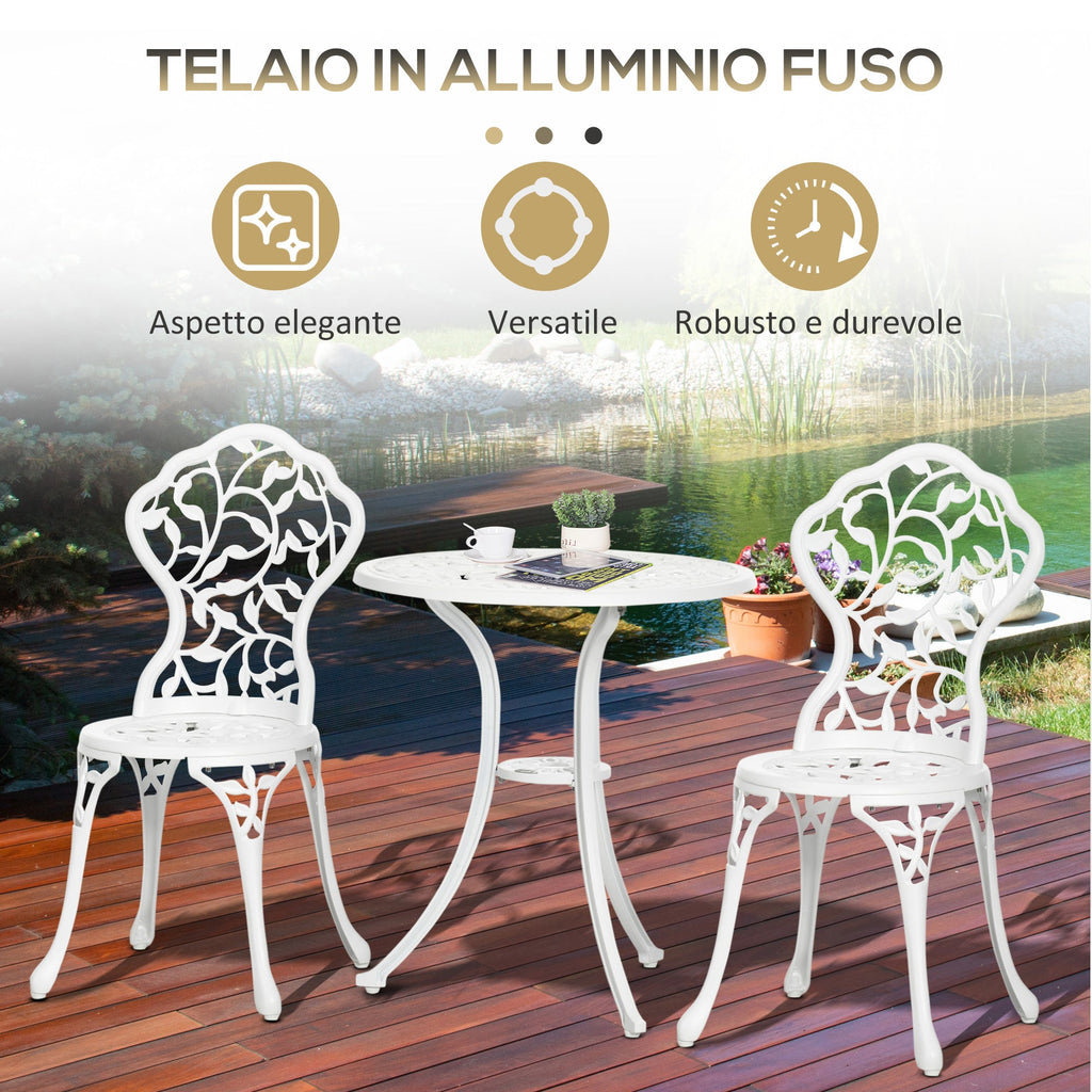 Easycomfort Set da Giardino 3 Pezzi in Alluminio white, 2 Sedie da Esterno 45x42x85.5 cm e Tavolino Rotondo Ø61x66.5 cm
