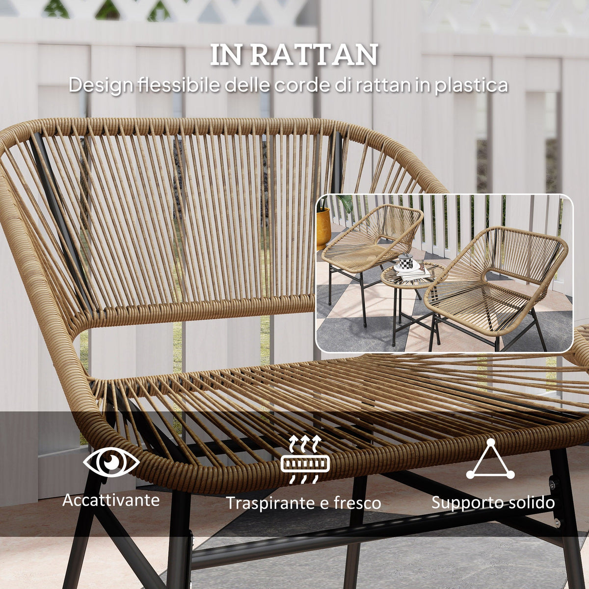 EasyComfort 3-delig tuinset rattan PE met 2 stoelen en rond tafeltje