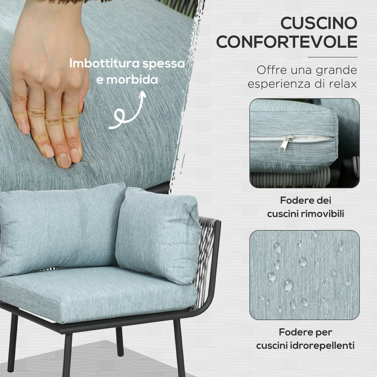 EasyComfort Tuinset 4-delig rattan – 2 hoekbanken, fauteuil en koffietafel