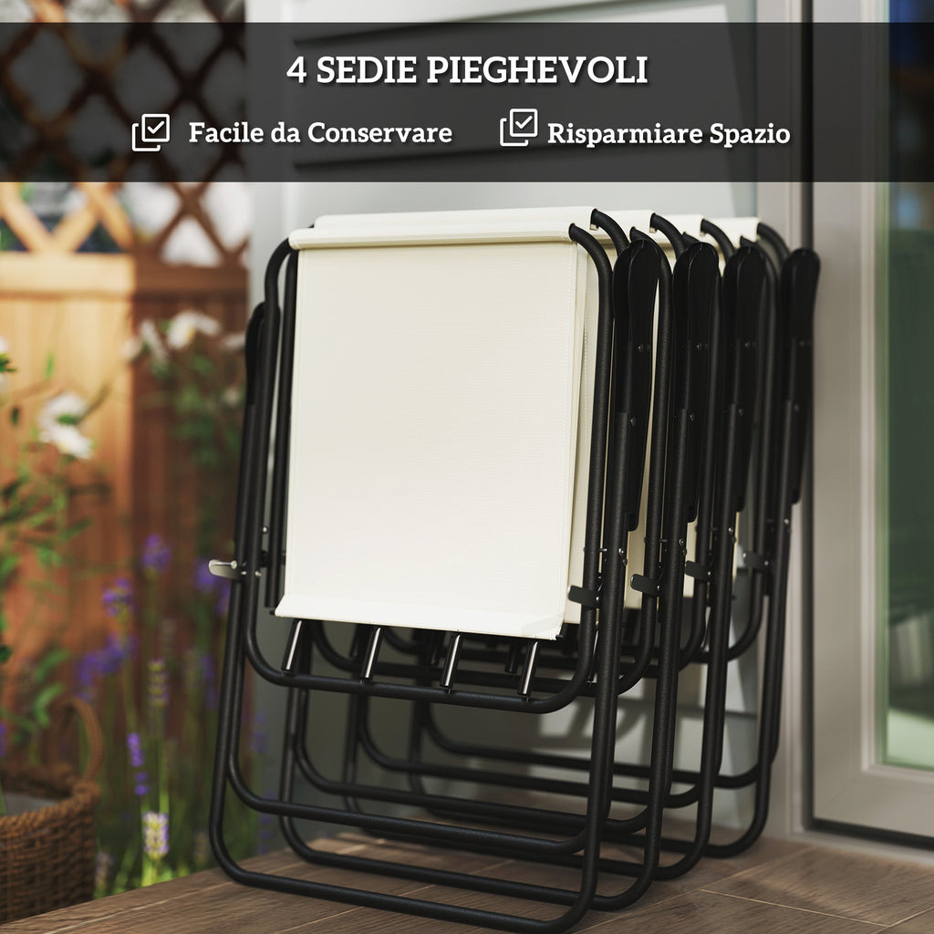 EasyComfort Set da Giardino 6 Pezzi in Acciaio with 4 Sedie Pieghevoli, Ombrellone e Tavolo Rotondo, Crema, Grigio e black
