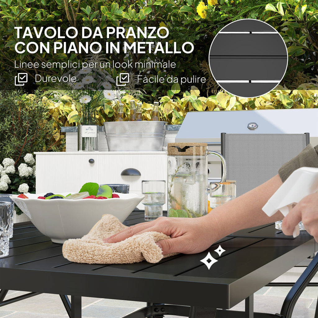 EasyComfort 7-delige tuinset – tafel met parasolgat en 6 inklapbare stoelen, grijs