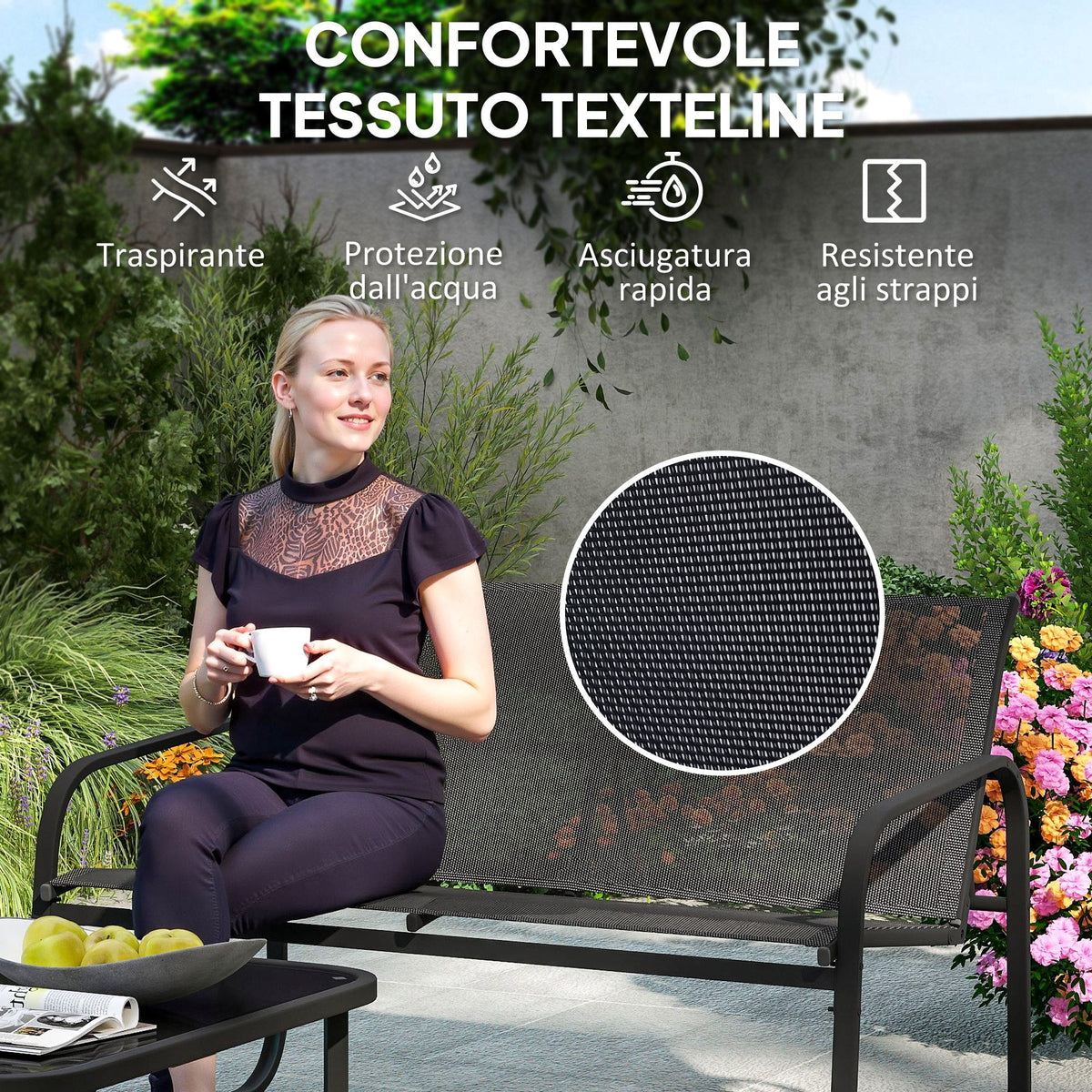EasyComfort Tuinset 6-delig (2x 2-zits, 2 fauteuils, salontafel) zwart