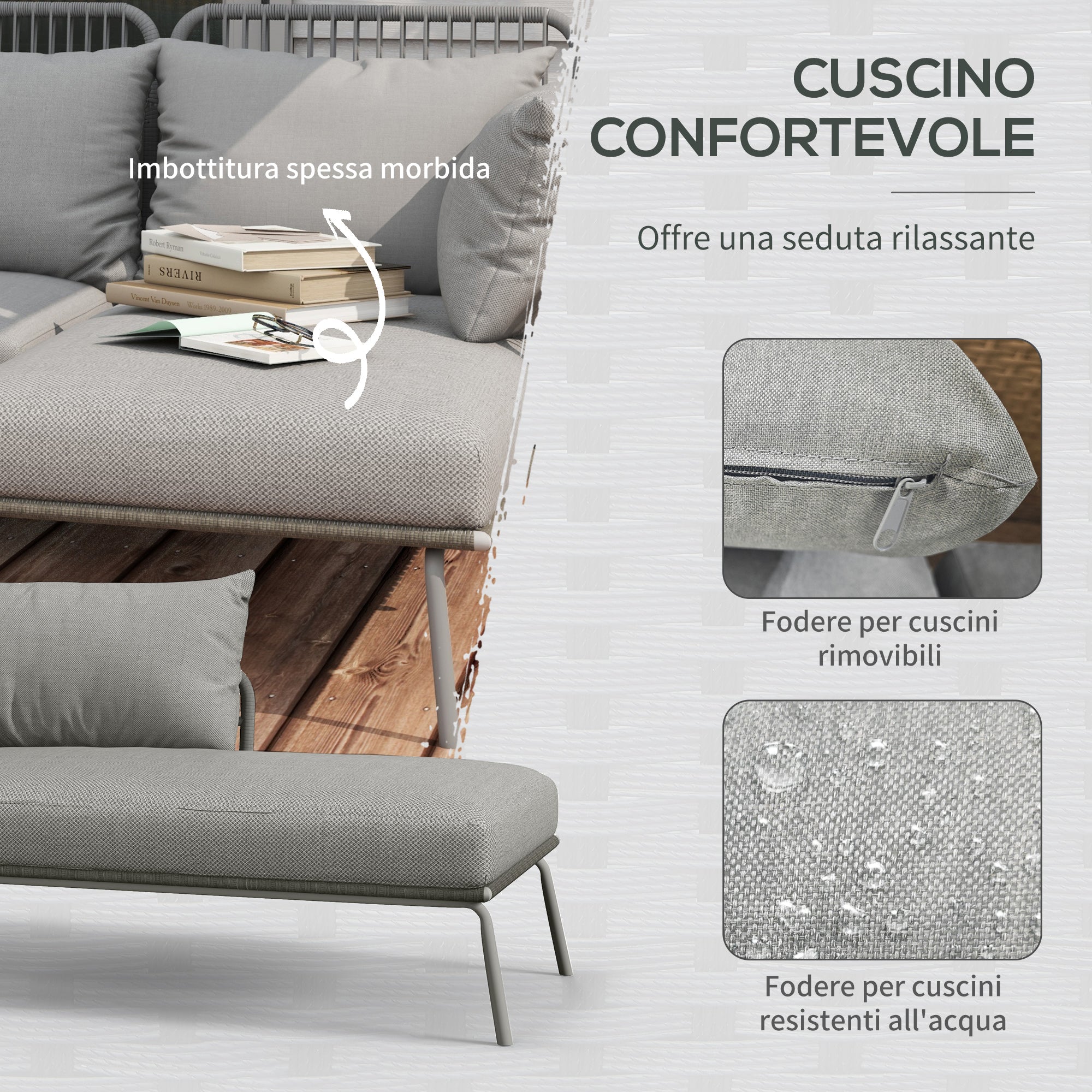 EasyComfort Rattan tuinset 2-zits met chaise longue en bijzettafel