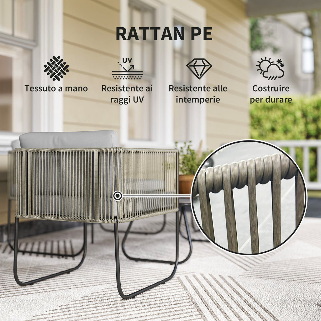 EasyComfort Rattan tuinset 2-zits bank + 2 fauteuils + glazen tafel