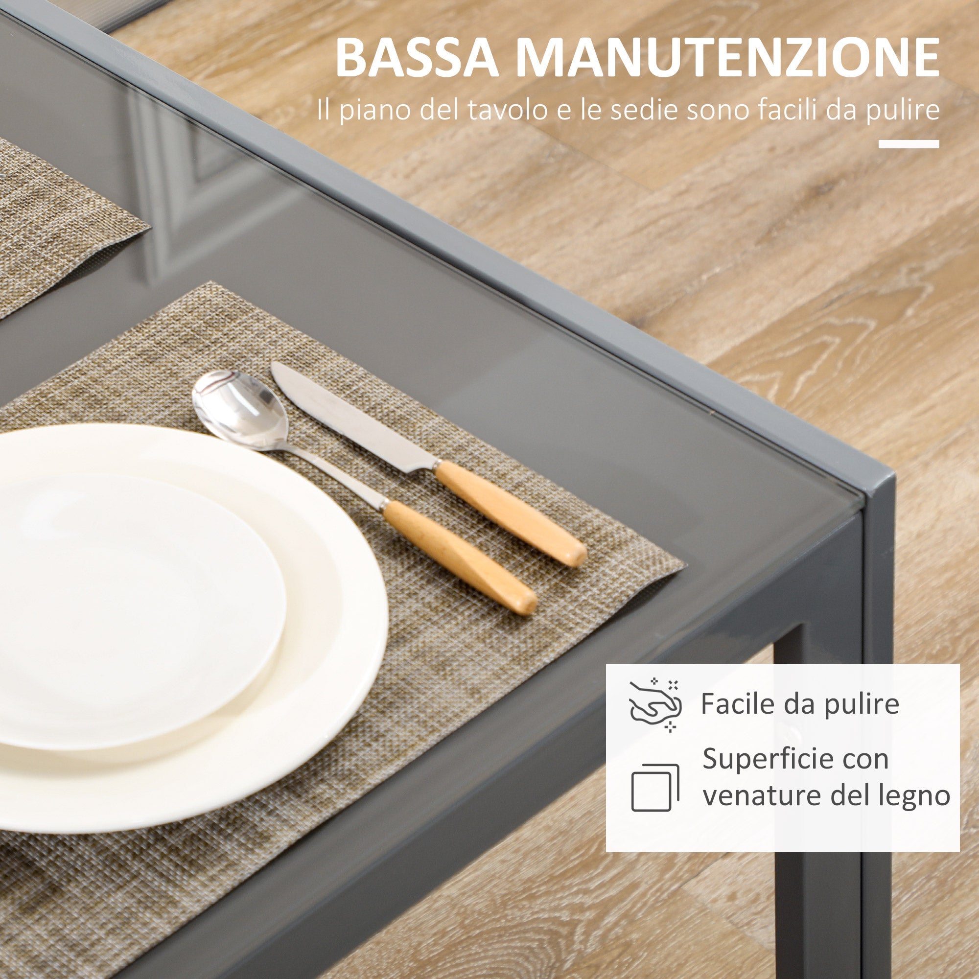 EasyComfort 5-delig eetkamerset, 1 tafel + 4 stoelen, grijs