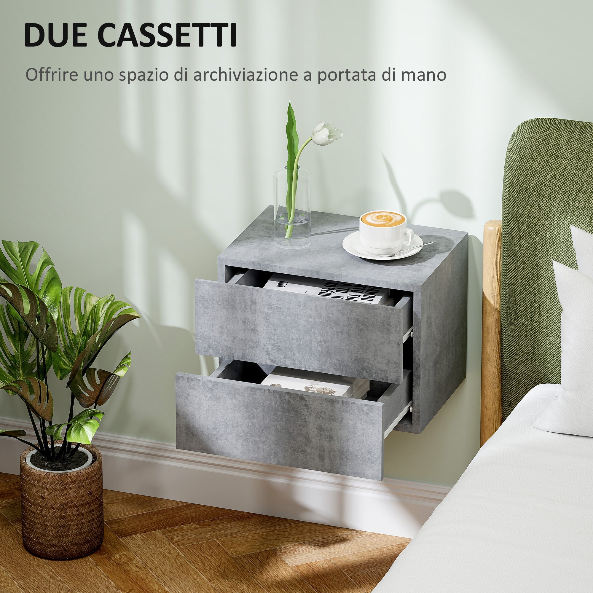 EasyComfort Set van 2 zwevende nachtkastjes, 2 lades, 40x29x30 cm