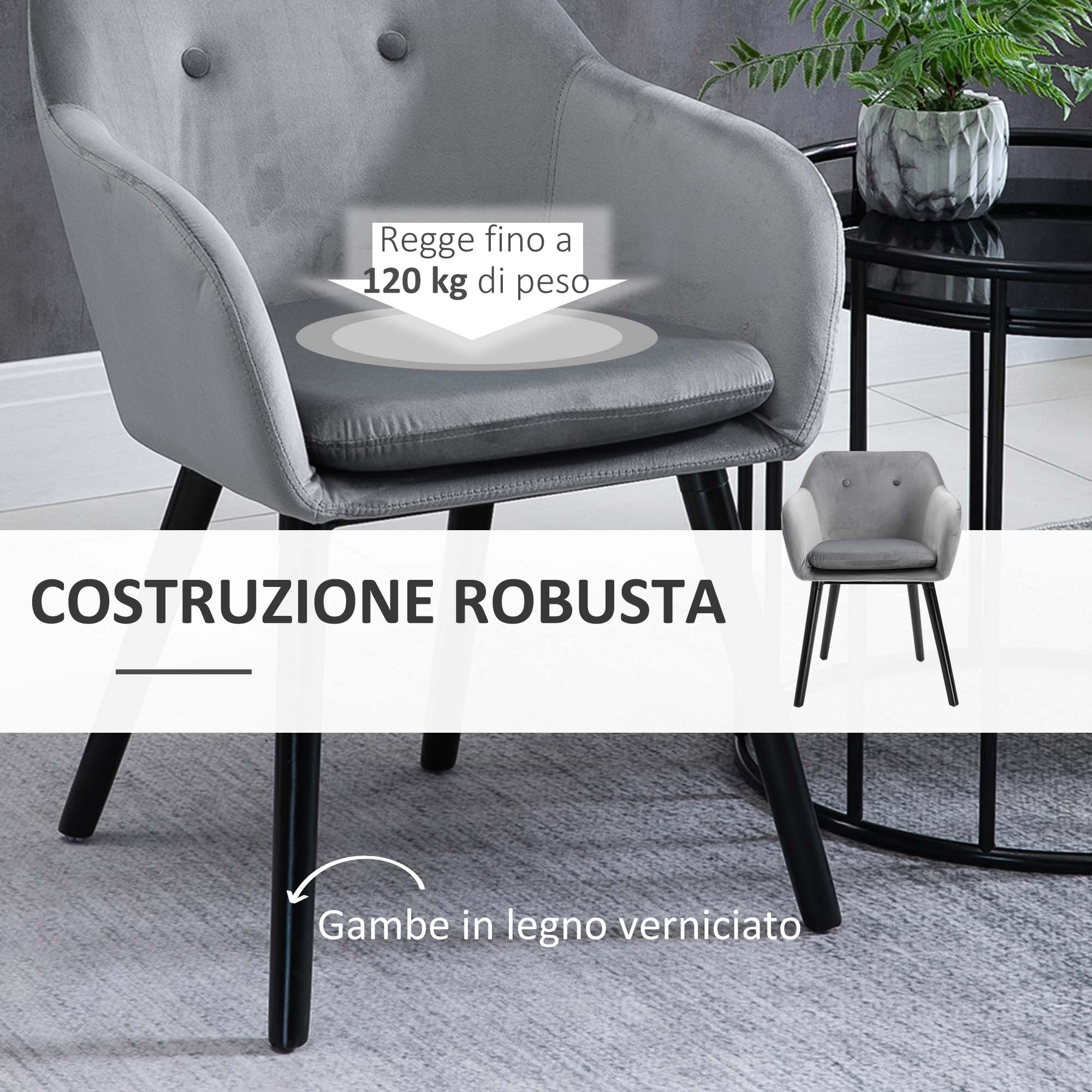 EasyComfort set van 2 eetkamerstoelen met armleuningen, fluweel, 54x56x74 cm