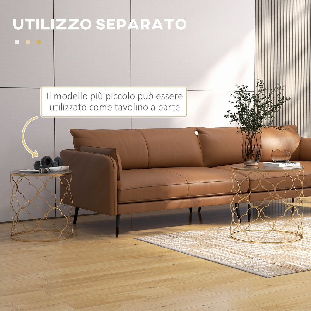 Easycomfort Set di 2 Tavolini da Salotto Impilabili Art Deco in Metallo with Piano in Vetro, Oro