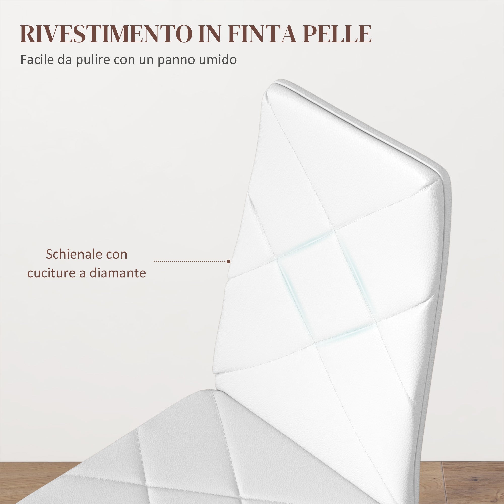EasyComfort Set di 6 Sedie da Pranzo Moderne with Schienale Alto in Finta Pelle e Acciaio, 41x50x97 cm, white