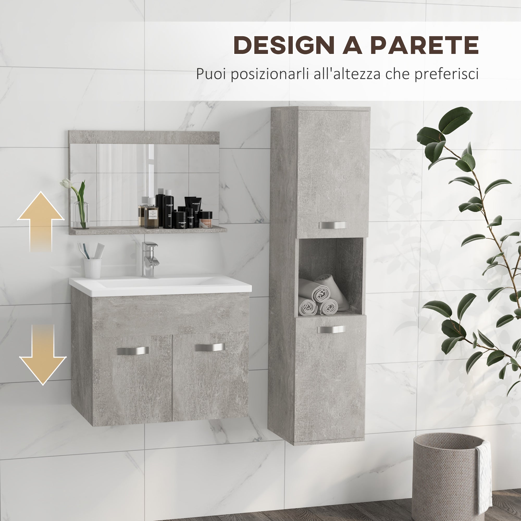 EasyComfort Badkamermeubelset 4-delig met wastafel 60 cm, grijs