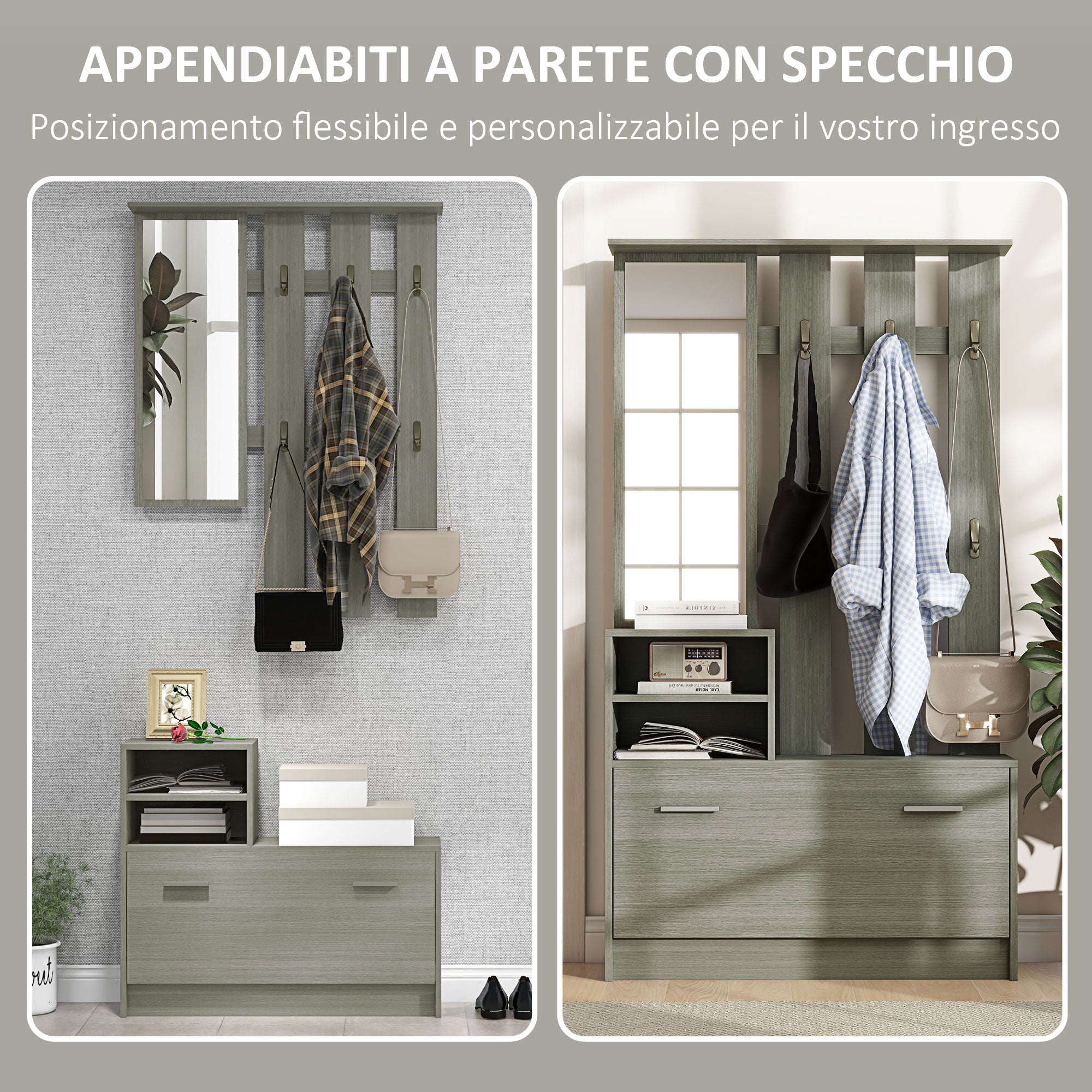 EasyComfort Set Mobili da Ingresso halmeubelset 4‑in‑1 met schoenenbank voor 8 paar