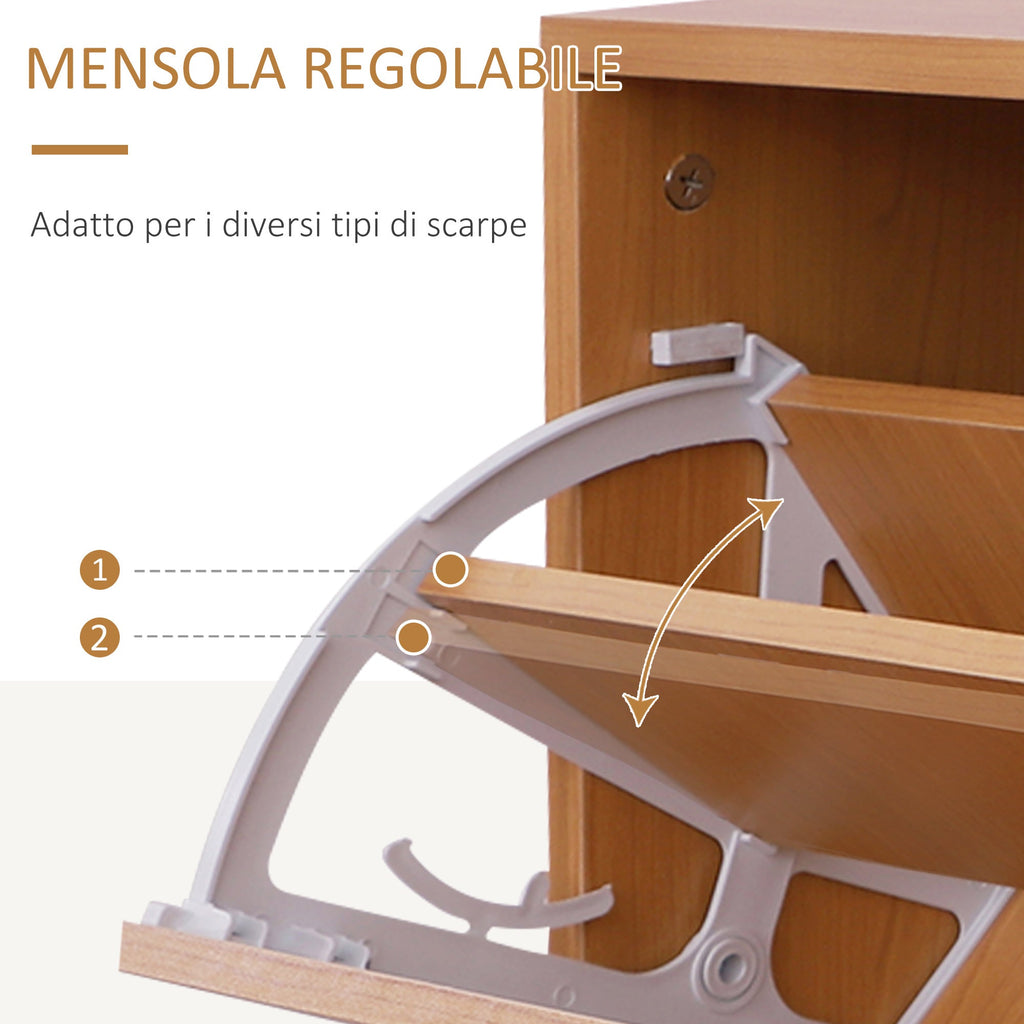 Easycomfort Set Mobili Ingresso Moderno with Scarpiera e Specchio, Appendiabiti da Ingresso with 6 Ganci, 2 Ripiani Regolabili e Cassetti in Legno per Corridoio, 90x24x177 cm, Legno