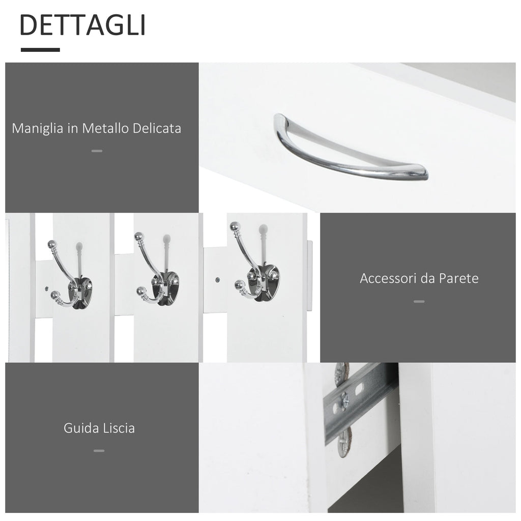 Easycomfort Set Mobili Ingresso Moderno with Scarpiera e Specchio, Appendiabiti da Ingresso with 6 Ganci, 2 Ripiani Regolabili e Cassetti in Legno per Corridoio, 90x24x177 cm, white