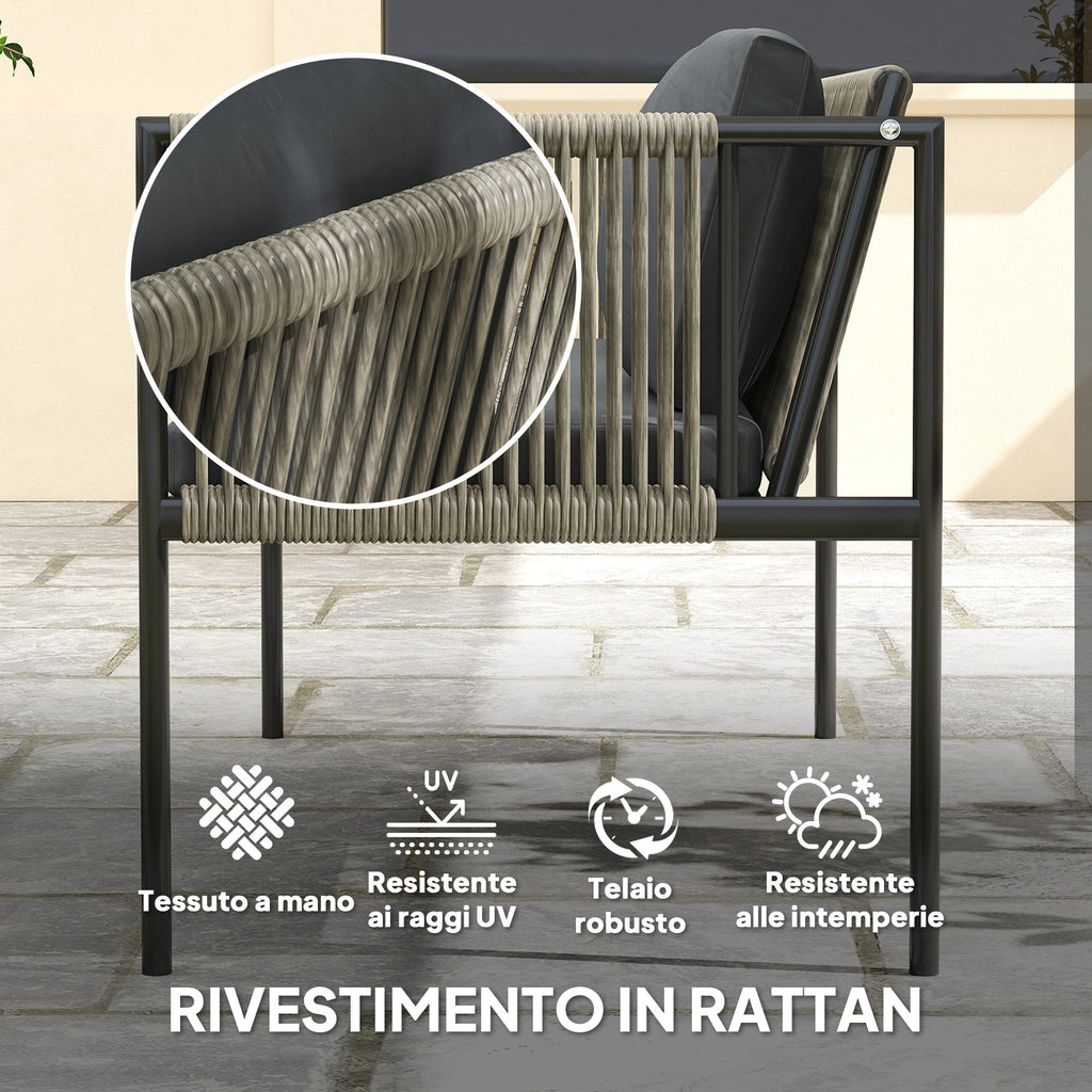 EasyComfort 4‑zits rattan loungeset met glazen tafel, grijs