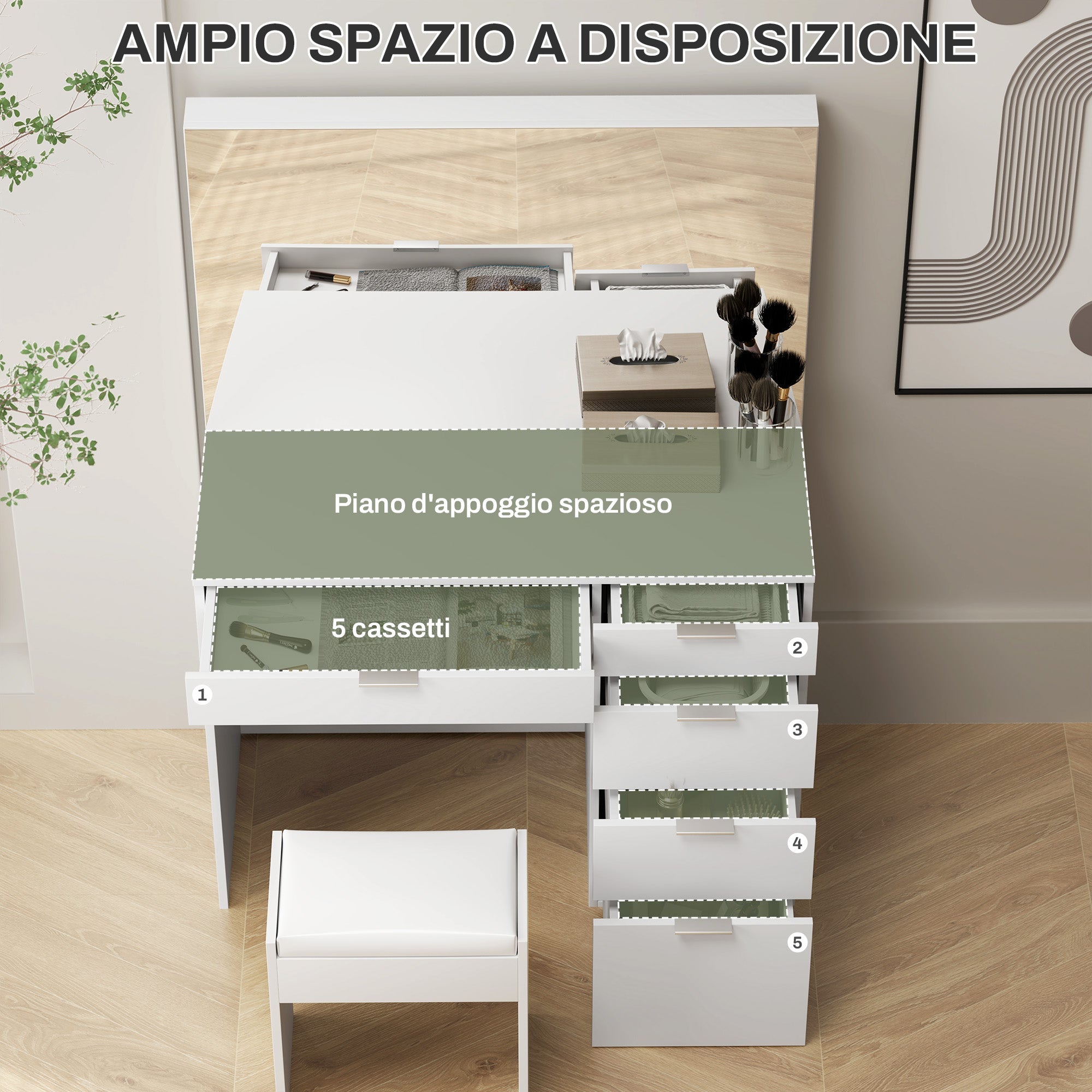 EasyComfort Set Tavolo da Trucco make-up tafelset 97.2x44.5x136.5 cm wit