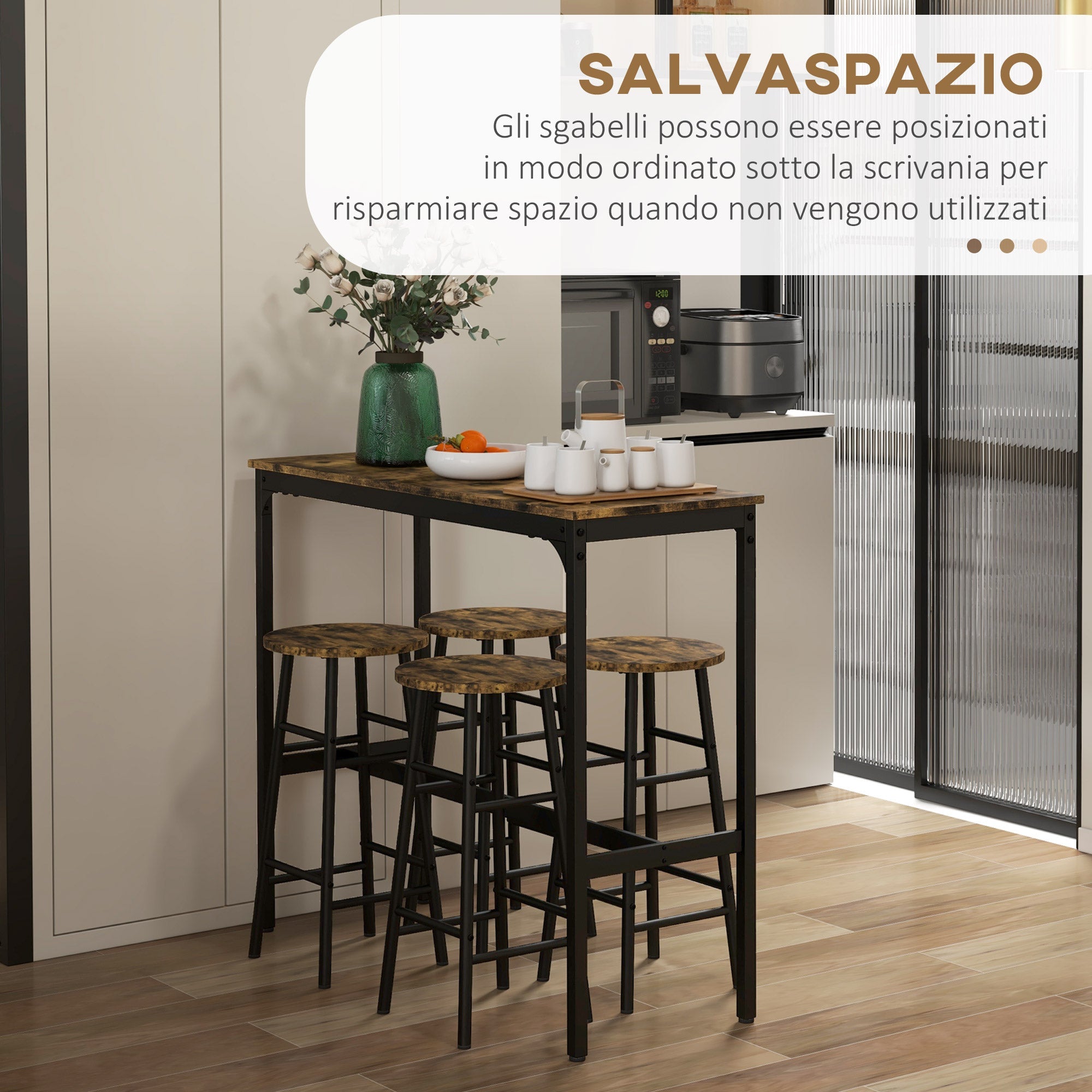 EasyComfort 5-delig barset met tafel en 4 krukken, zwart/bruin