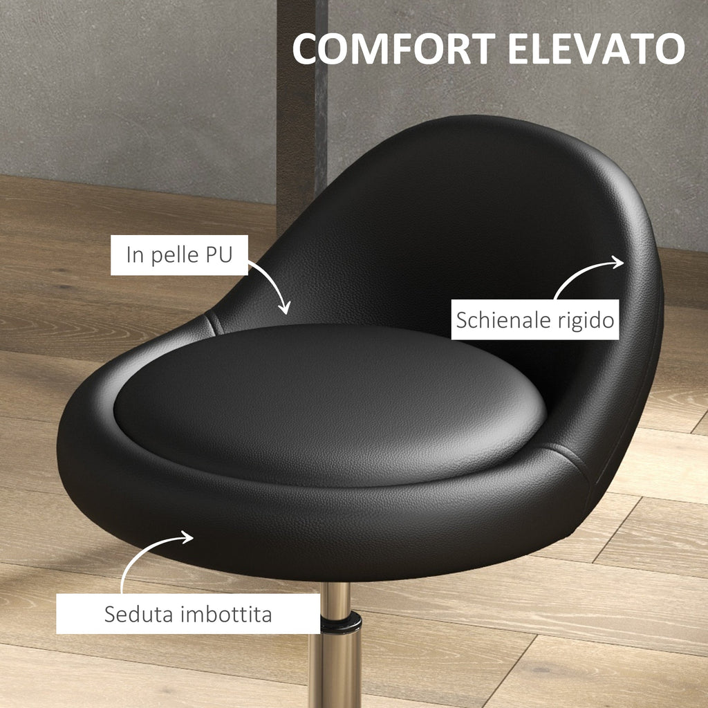 EasyComfort Sgabello with Ruote, Seduta Girevole, Altezza Regolabile e Rivestimento in Finta Pelle PU, black