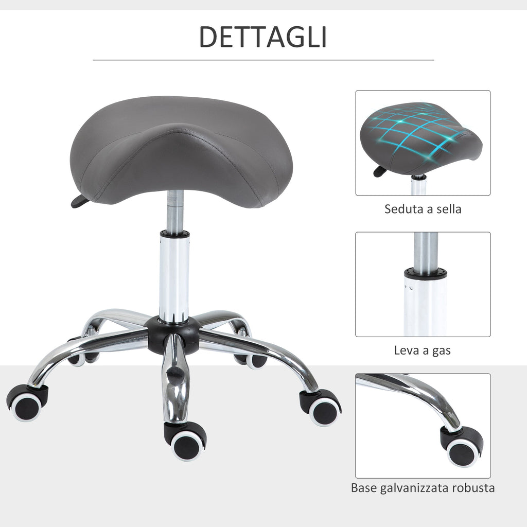 Easycomfort Sgabello da Lavoro a Sella with Ruote e Altezza Regolabile per Negozi Parrucchiere e Tattoo, 52x53x49-61cm Grigio
