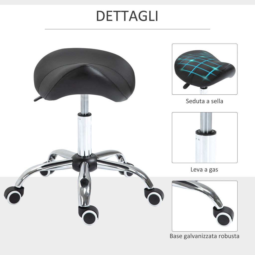 Easycomfort Sgabello da Lavoro a Sella with Ruote e Altezza Regolabile per Negozi Parrucchiere e Tattoo, 52x53x49-61cm black