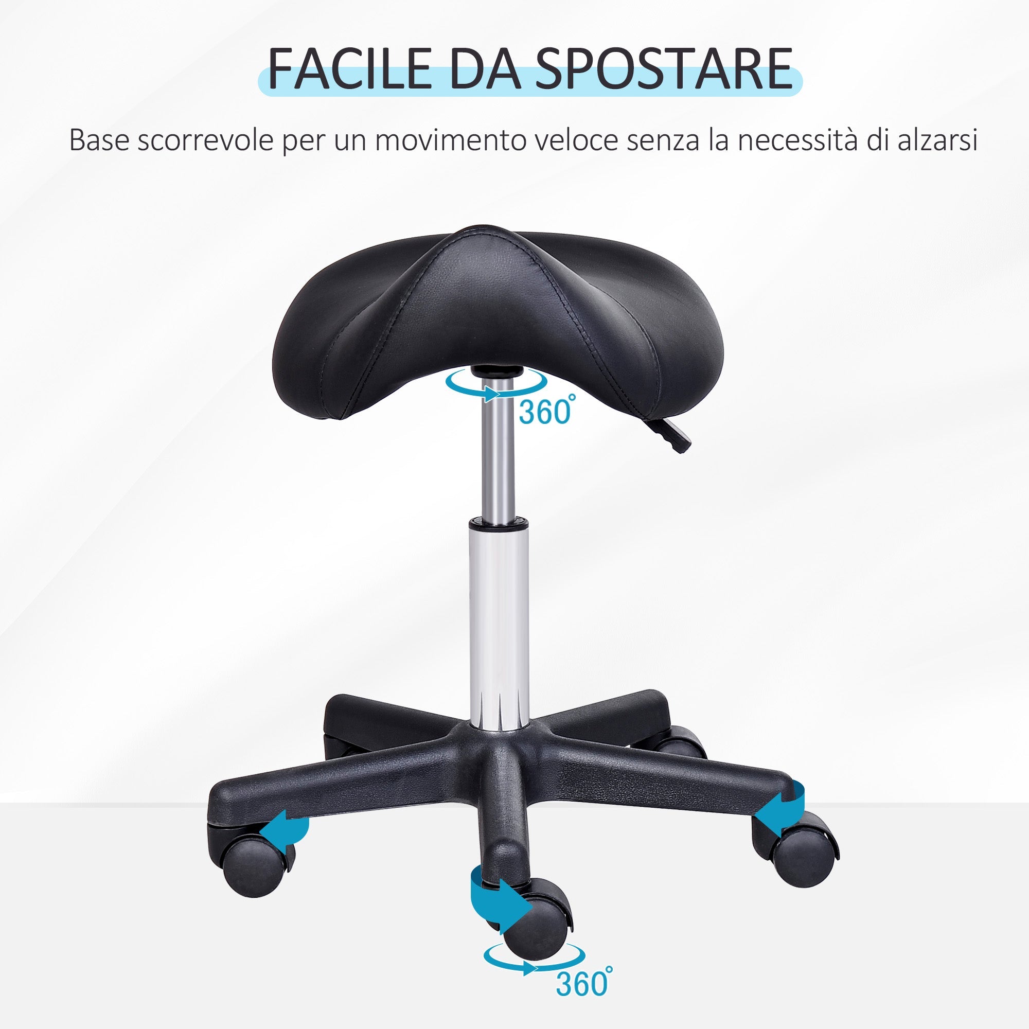 EasyComfort Sadelkruk draaibaar met wielen en verstelbare hoogte, zwart