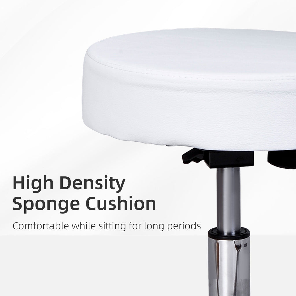 Easycomfort Sgabello Girevole with Schienale, Altezza Regolabile e 5 Ruote in pelle PU Bianca per Casa o Negozio
