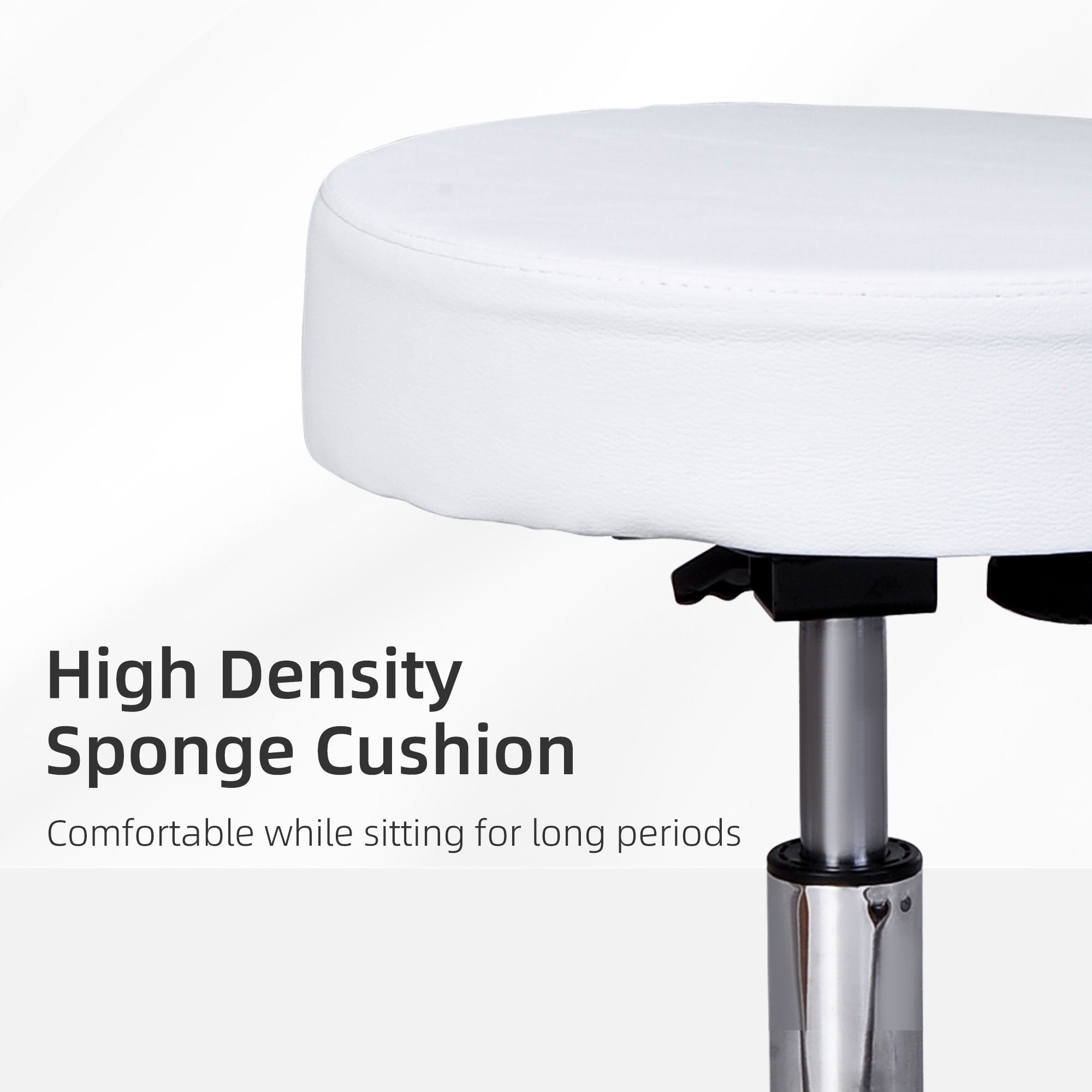 Easycomfort Sgabello Girevole with Schienale, Altezza Regolabile e 5 Ruote in pelle PU Bianca per Casa o Negozio