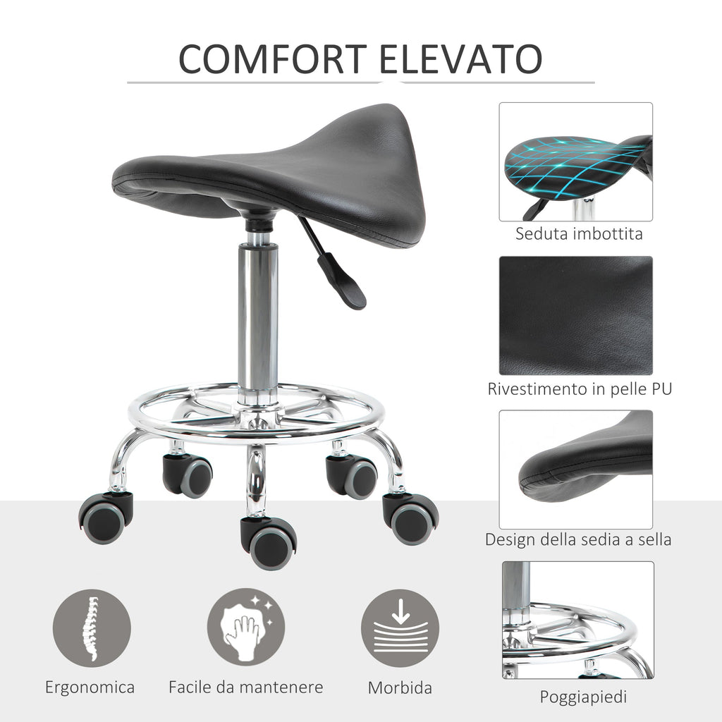 Easycomfort Sgabello Regolabile in Altezza with 5 Ruote e Seduta Ergonomica Imbottita in Gommapiuma, 36.2x37.5x51-66 cm, black