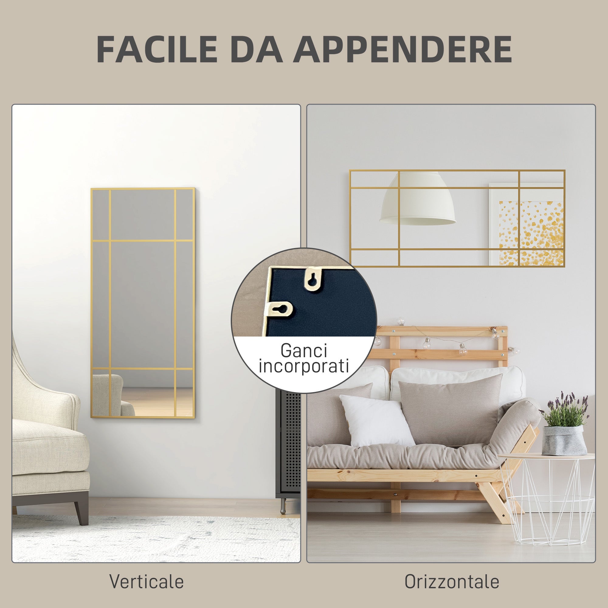 EasyComfort Specchio da Parete Stile Finestra wandspiegel 110x50 cm goud