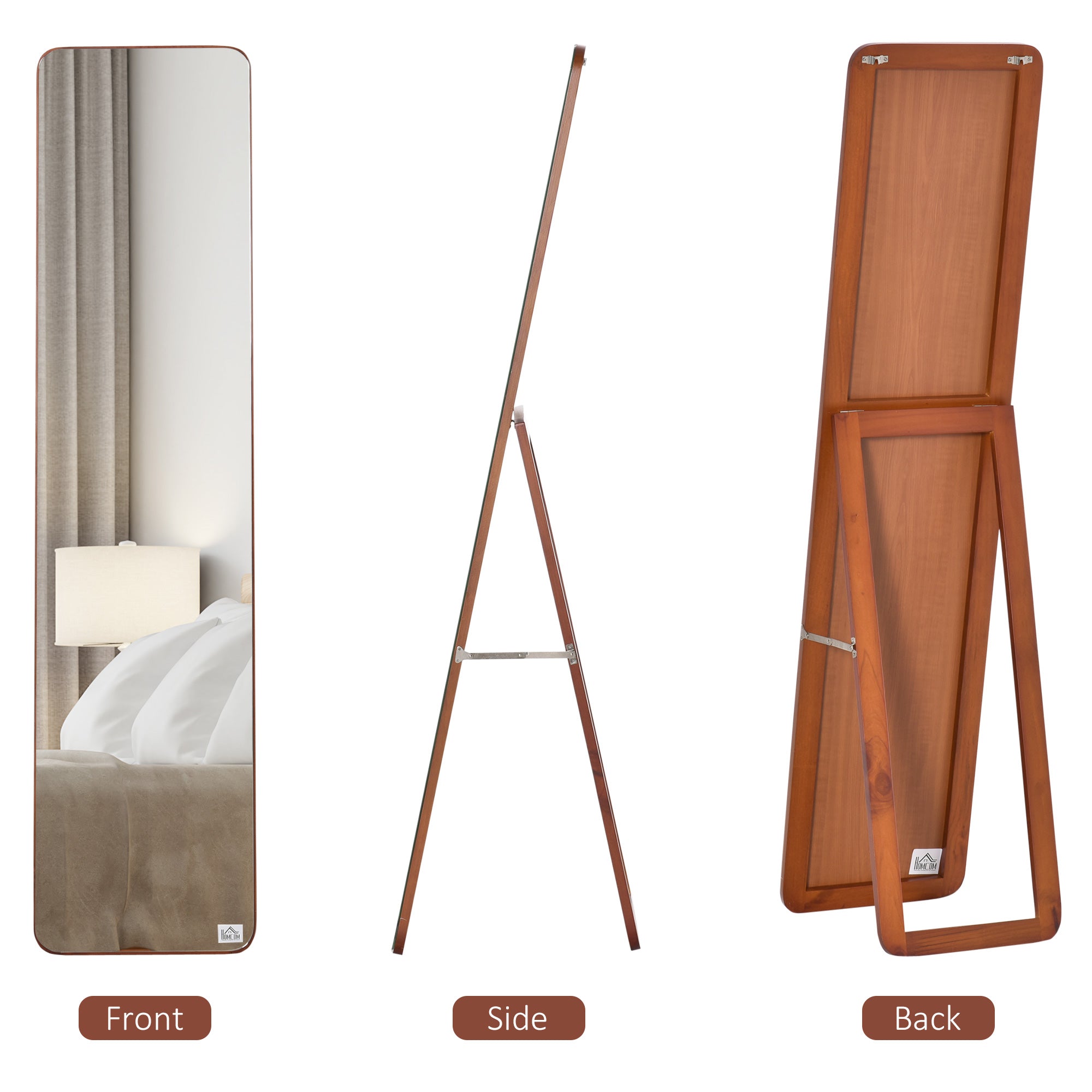 EasyComfort Staande en wandspiegel met houten frame 37x43x156 cm, lichte noten