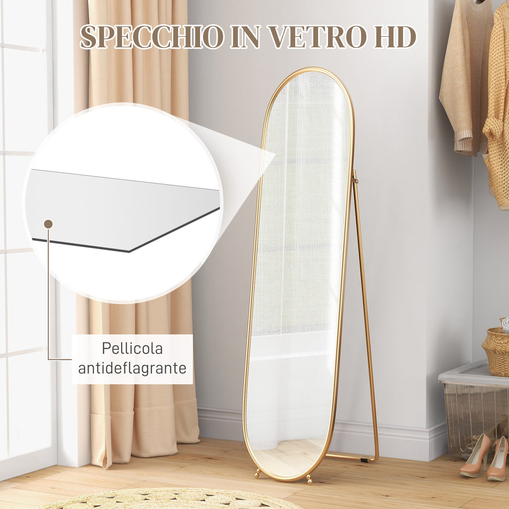 EasyComfort Specchio Verticale Ovale da Terra with Supporto, in Vetro e Metallo, 40x41x159 cm, Tonalità Oro