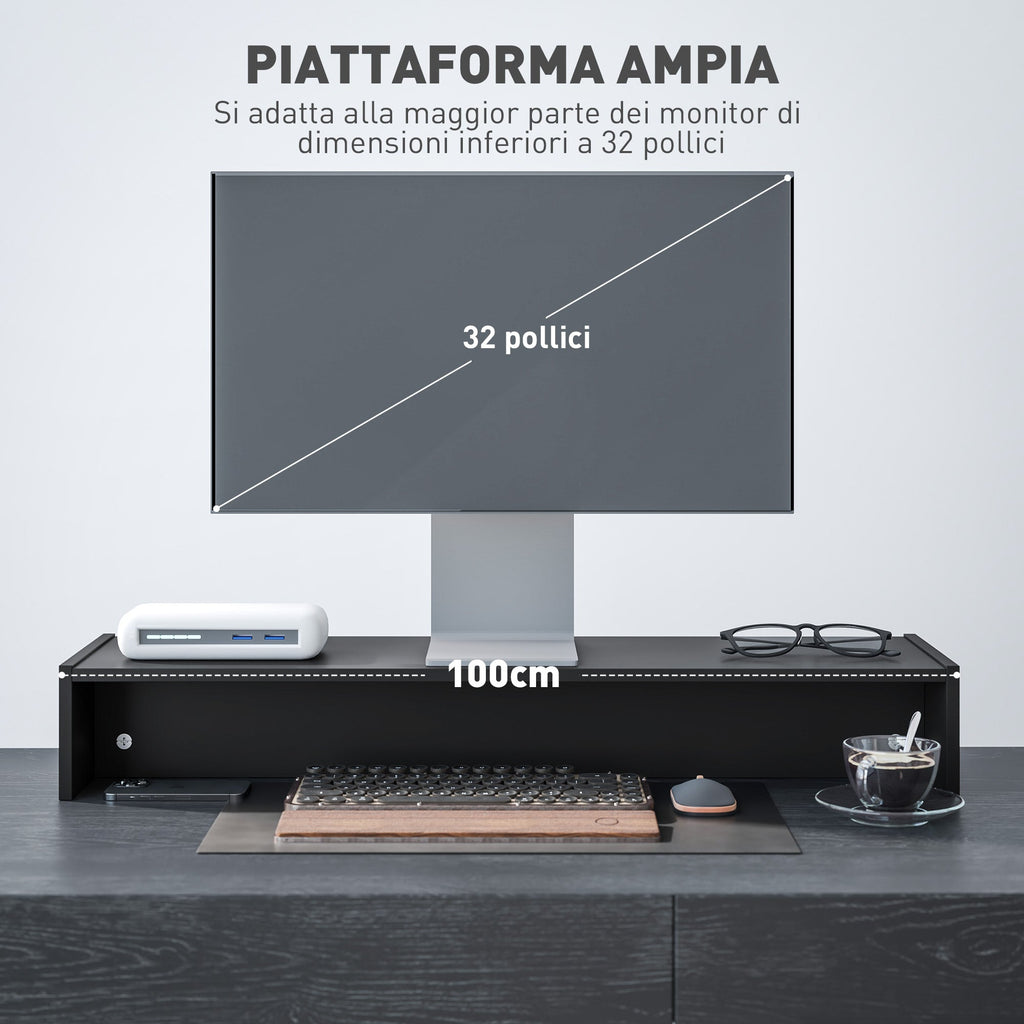 EasyComfort Monitorstandaard 100x27x15 cm, 2 opbergvakken