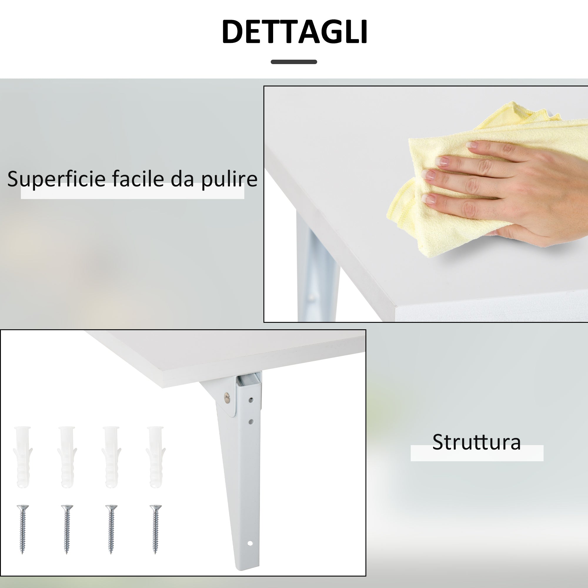 Easycomfort Tavolino a Muro Pieghevole Salvaspazio in MDF e Telaio in Metallo, per Cucina Salotto, white, 60x40x20cm