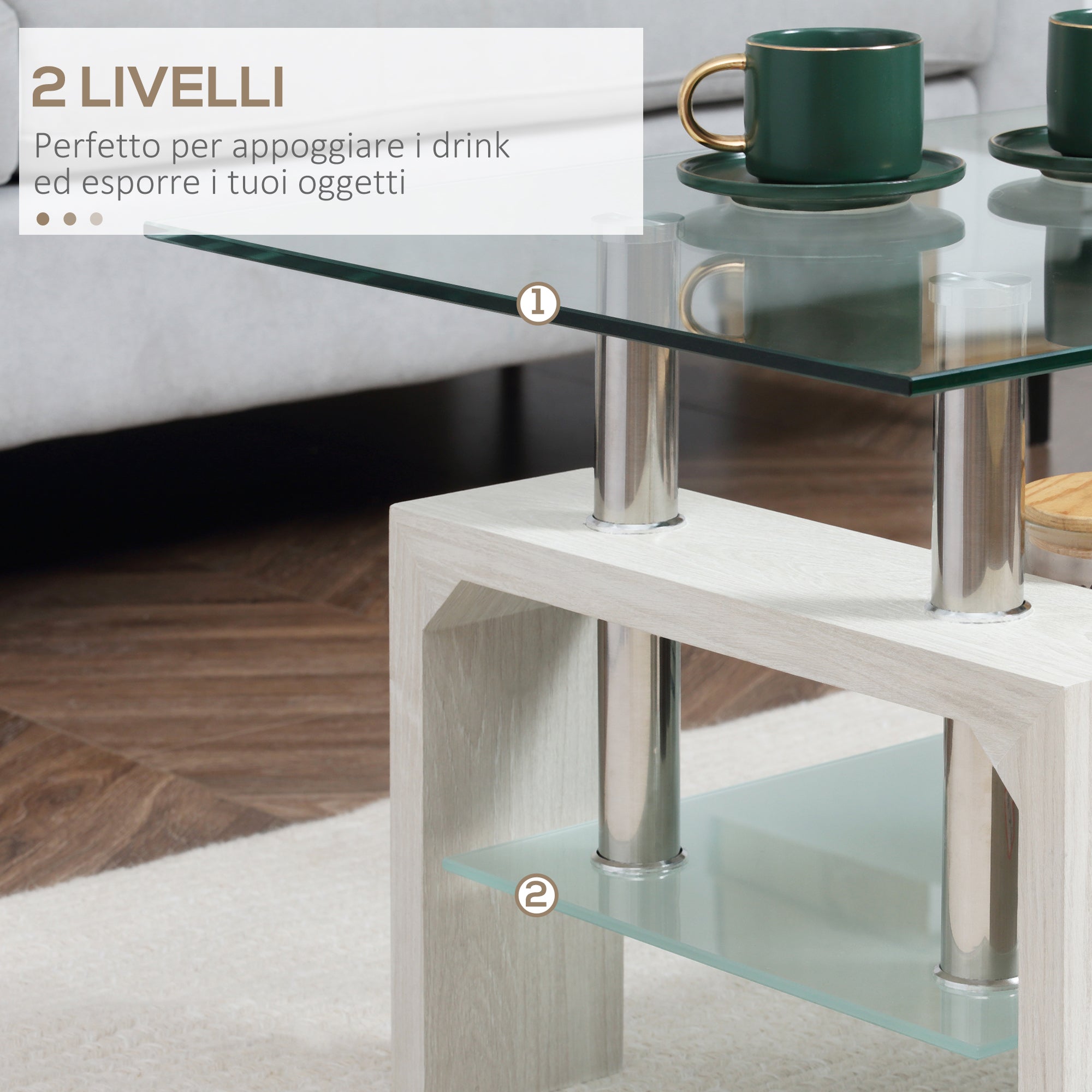 EasyComfort 2-laags salontafel 90x50x42 cm wit