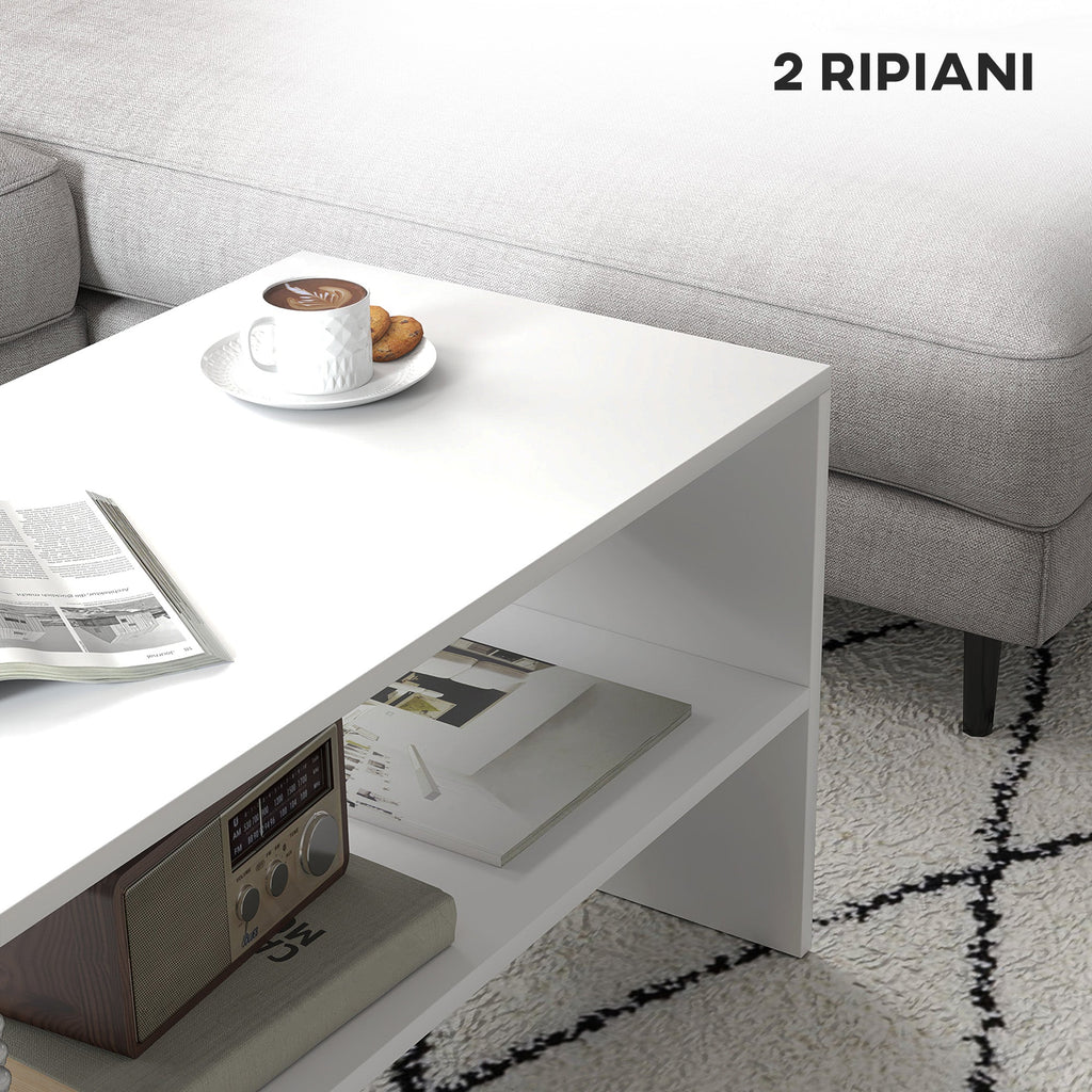EasyComfort Tavolino da Caffè Moderno in Legno a 2 Livelli with Ripiano Aperto, 100x40x41.5 cm, white