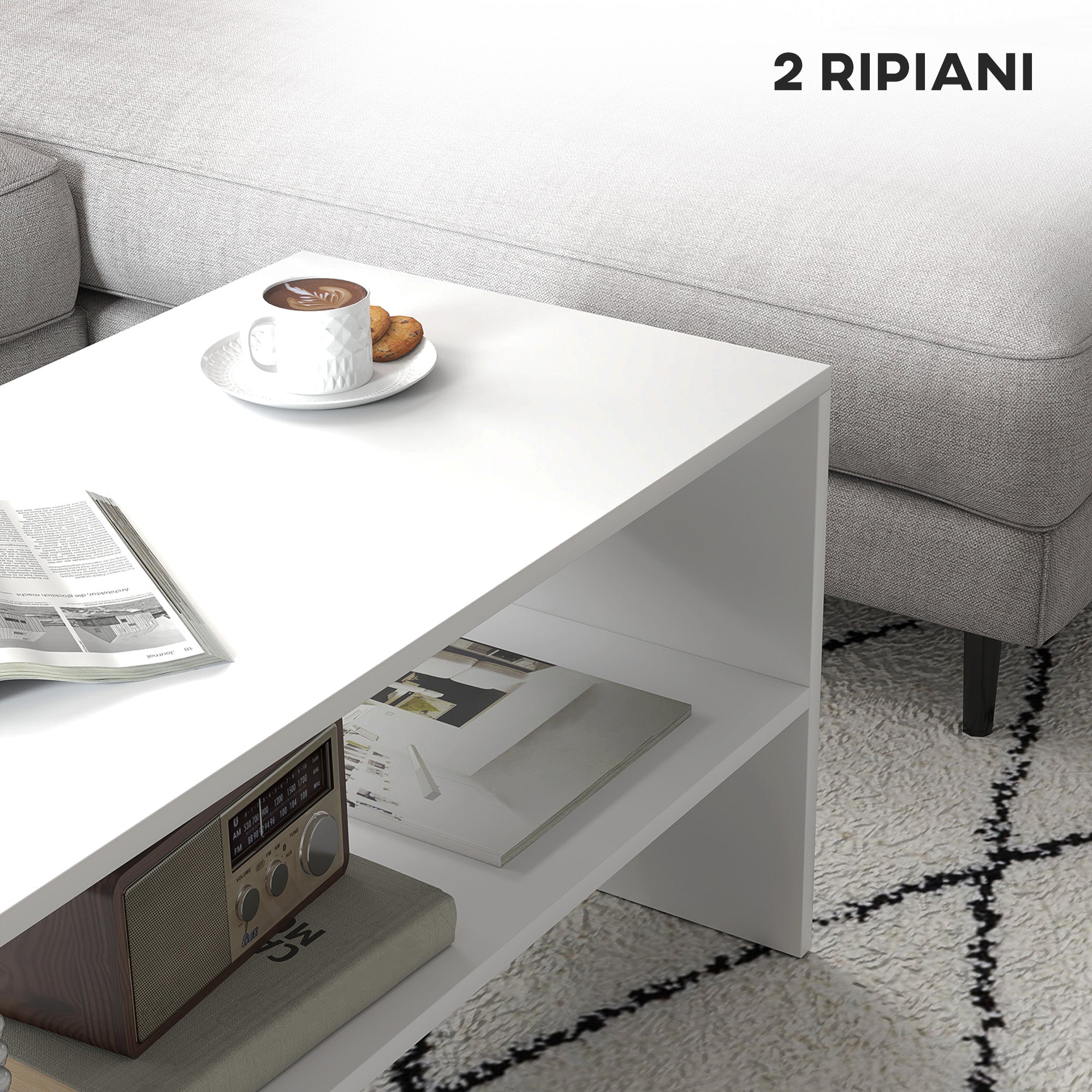 EasyComfort Tavolino da Caffè Moderno in Legno a 2 Livelli with Ripiano Aperto, 100x40x41.5 cm, white
