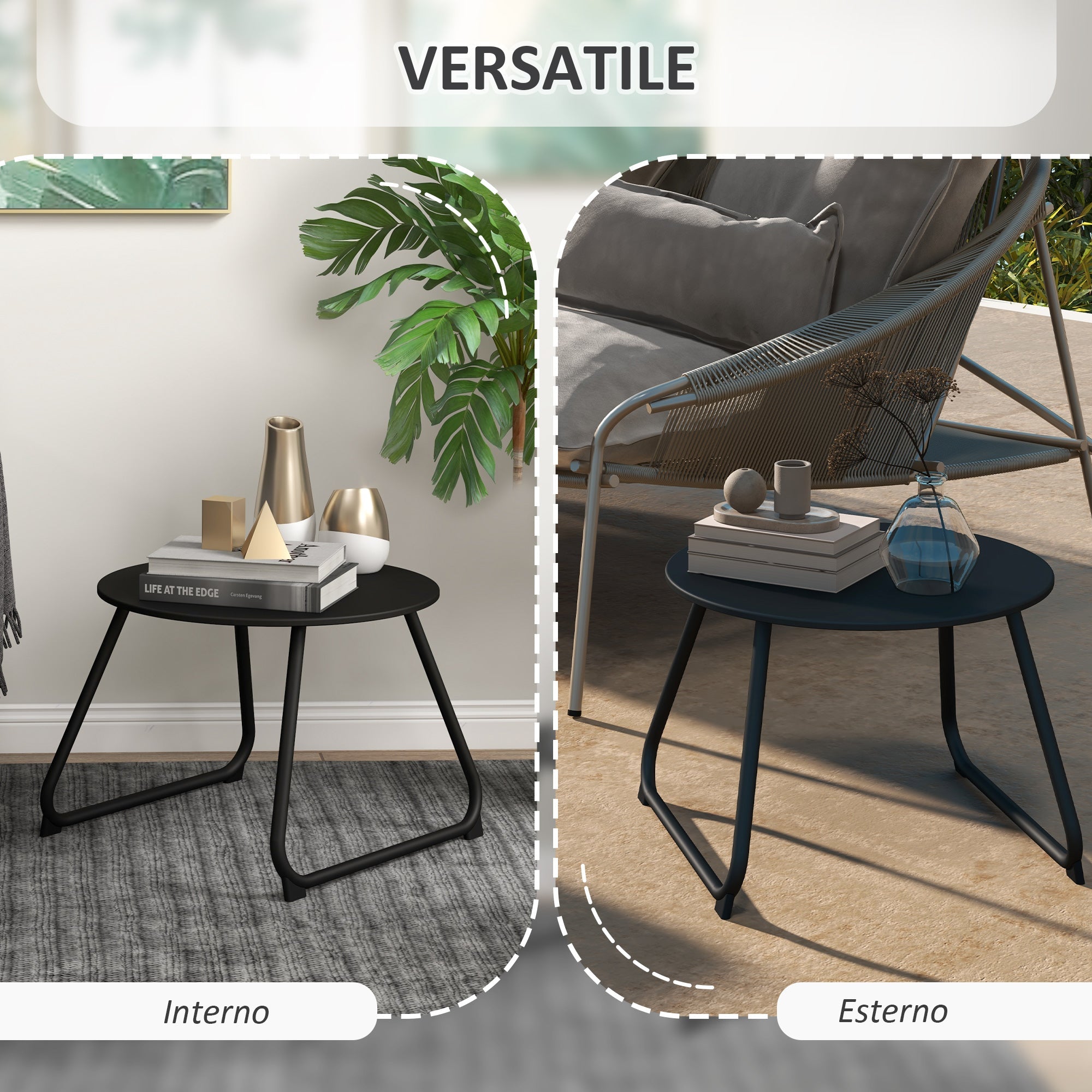 EasyComfort Tavolino buitentafeltje Ø48 x 37A cm metaal, verstelbare pootjes