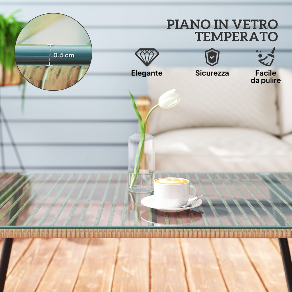 EasyComfort Rattan tuintafel 110x60x40 cm houtlook