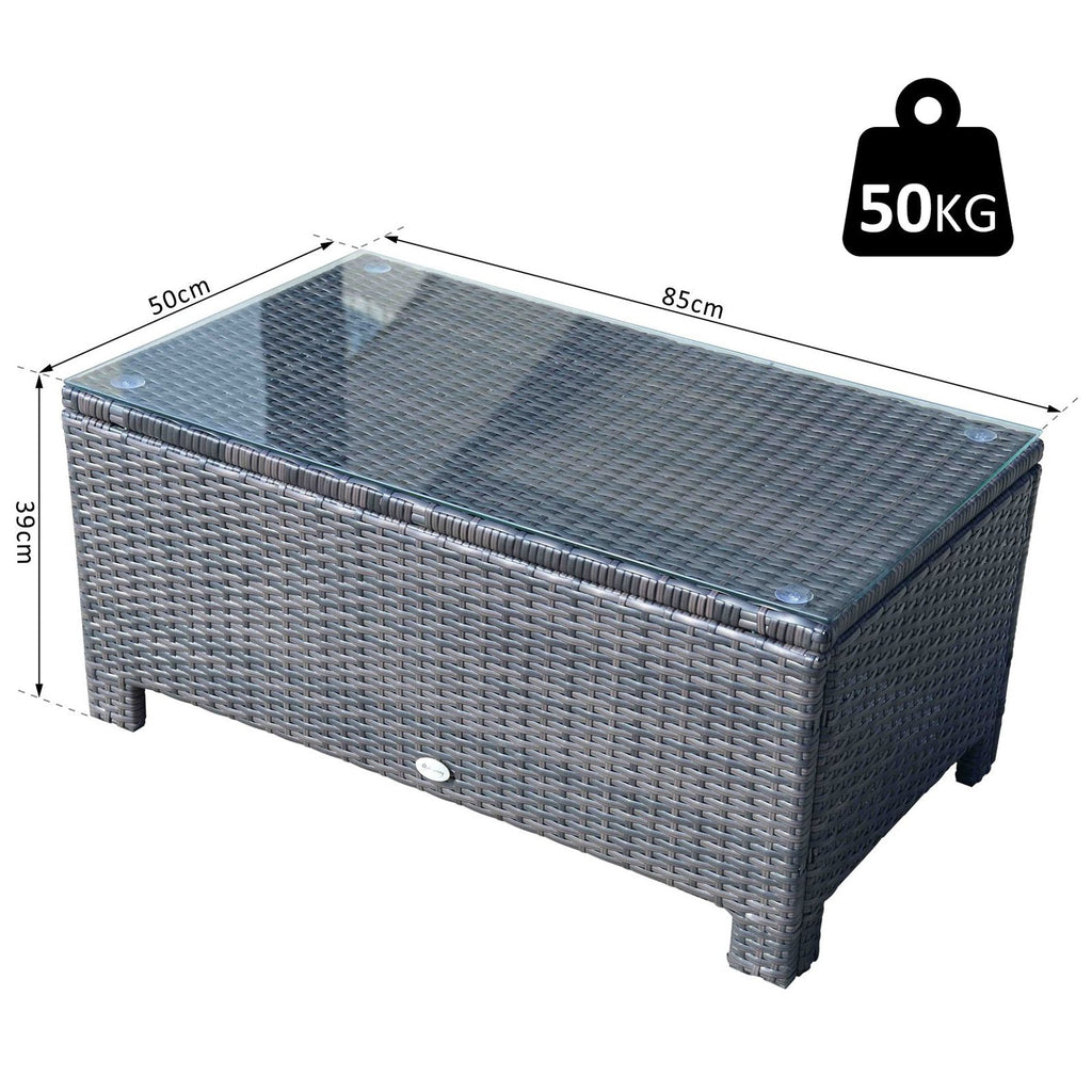 Easycomfort Tavolino da Giardino in Vetro Temperato 5mm Rettangolare Esterno Rattan 85 x 50 x 39 cm Marrone