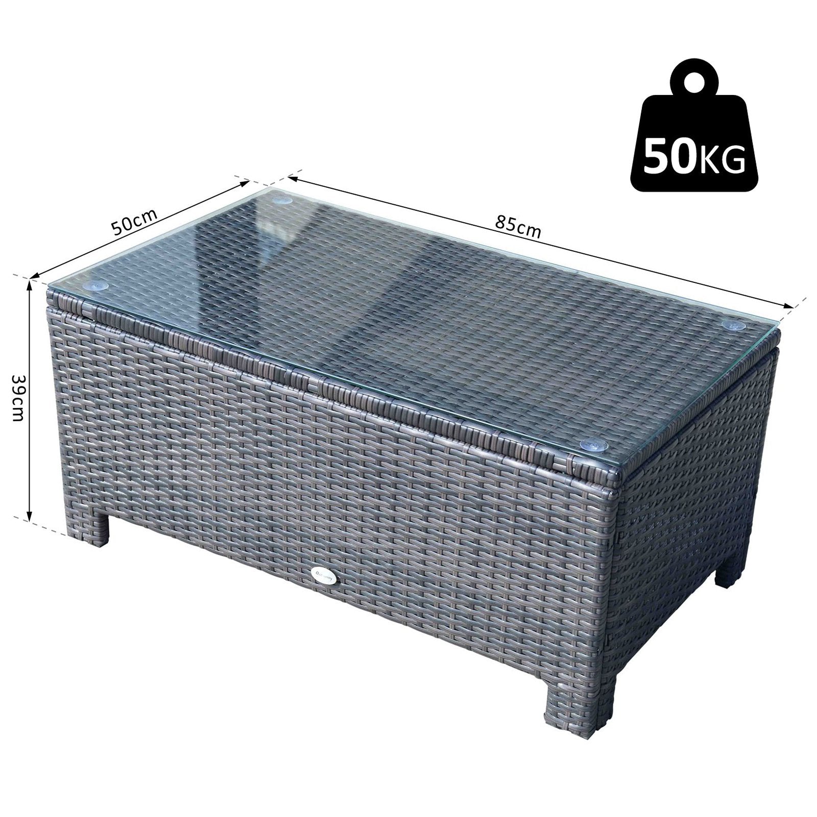 Easycomfort Tavolino da Giardino in Vetro Temperato 5mm Rettangolare Esterno Rattan 85 x 50 x 39 cm Marrone
